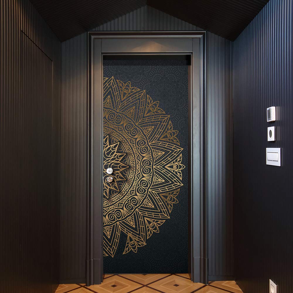 Vintage Art Self Stick Vinyl Door Mural Sticker, Peel And Stick Removable Refrigerator Wrap Decal, Noble Mandala, 32.3X78.7, 2 P