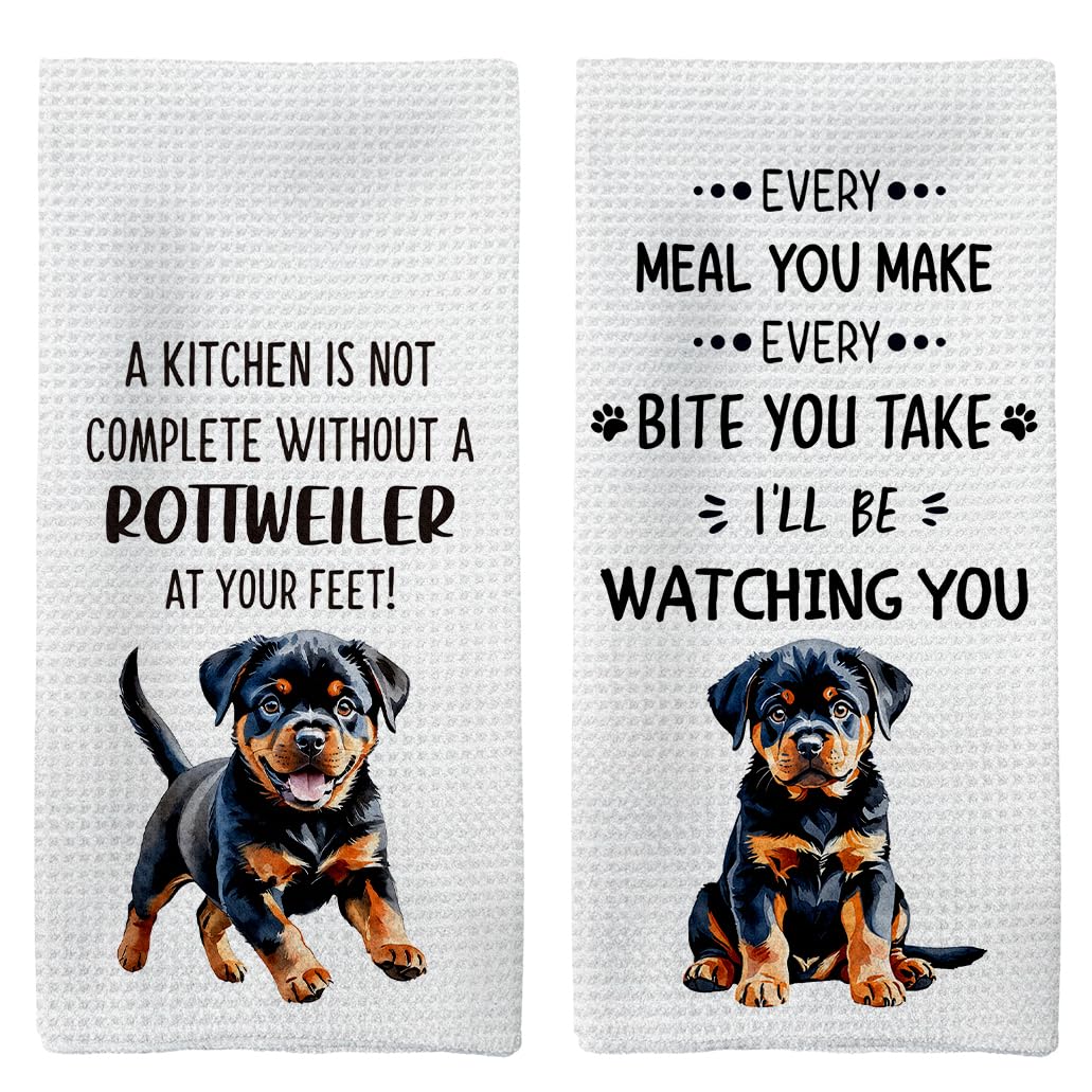Tzhim Rottweiler Gifts Kitchen Towels Set Of 2, Rottweiler Gifts For Women, Rottweiler Decor Hand Towels, Rottweiler Dog Dishclo