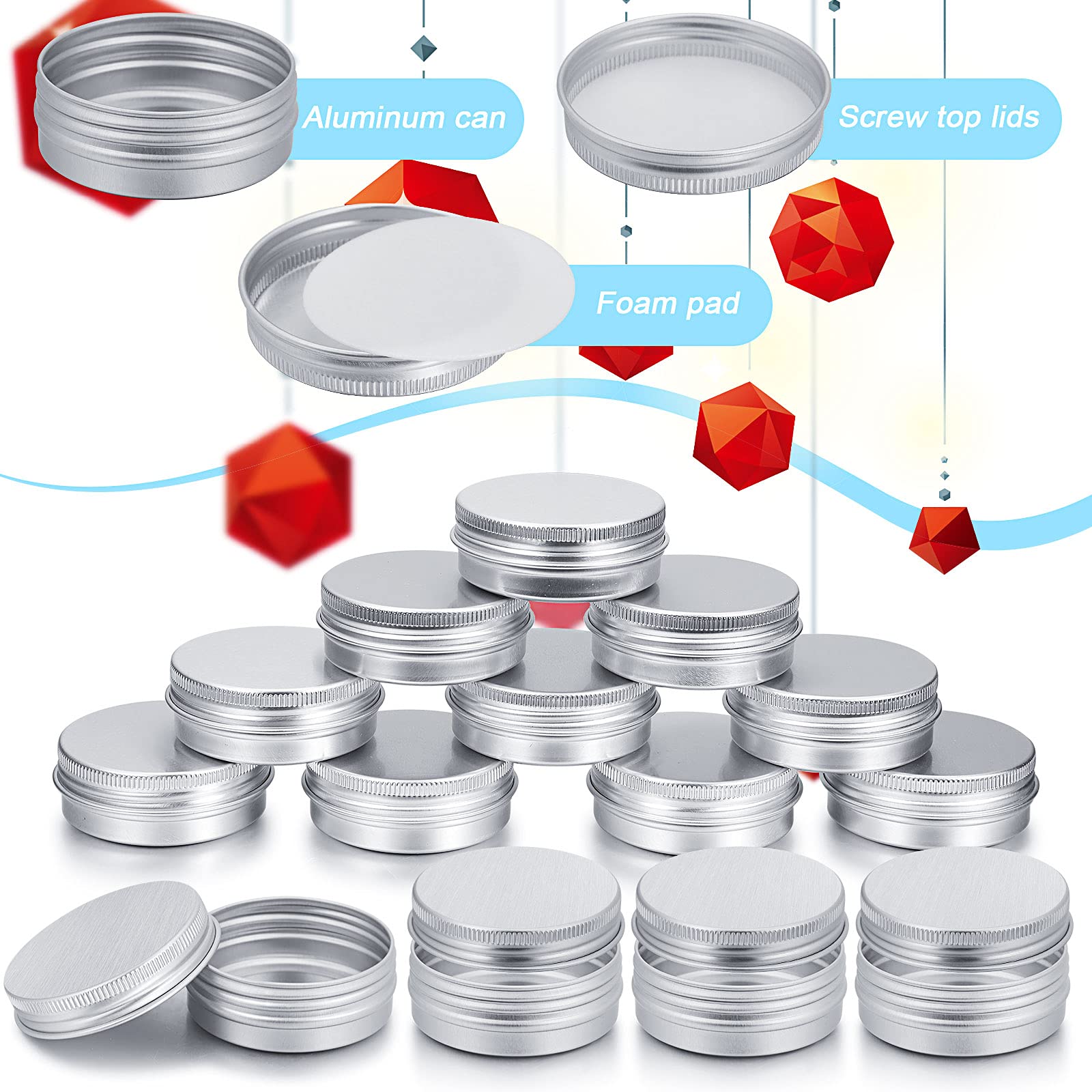 Patelai 64 Pieces Lip Balm Tin Containers Screw Top Round Tin Cans Aluminum Tin Jar With Screw Lid, Empty Bottle Travel Cosmetic