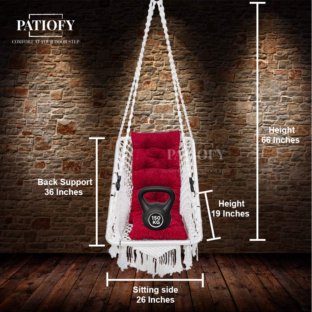 Patiofy Rectangle Shape Swing/Swing For Balcony/Swing Chair For Adults For Home/Hammock Swing For Adults/Jhoola Jhula W/ Red Squ