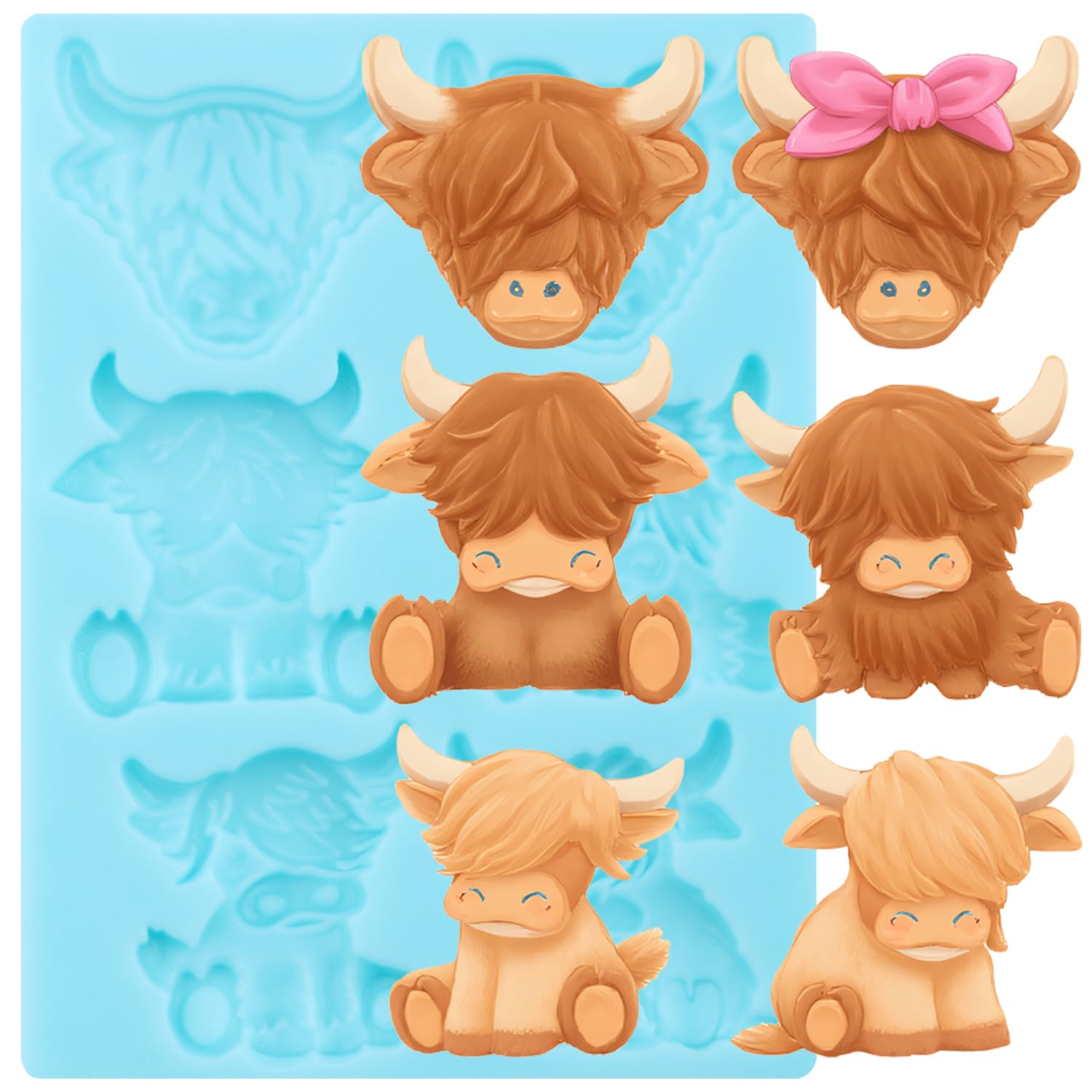 YABONAN Highland Cow Fondant Molds Scottish Highland Cattle Silicone Mold