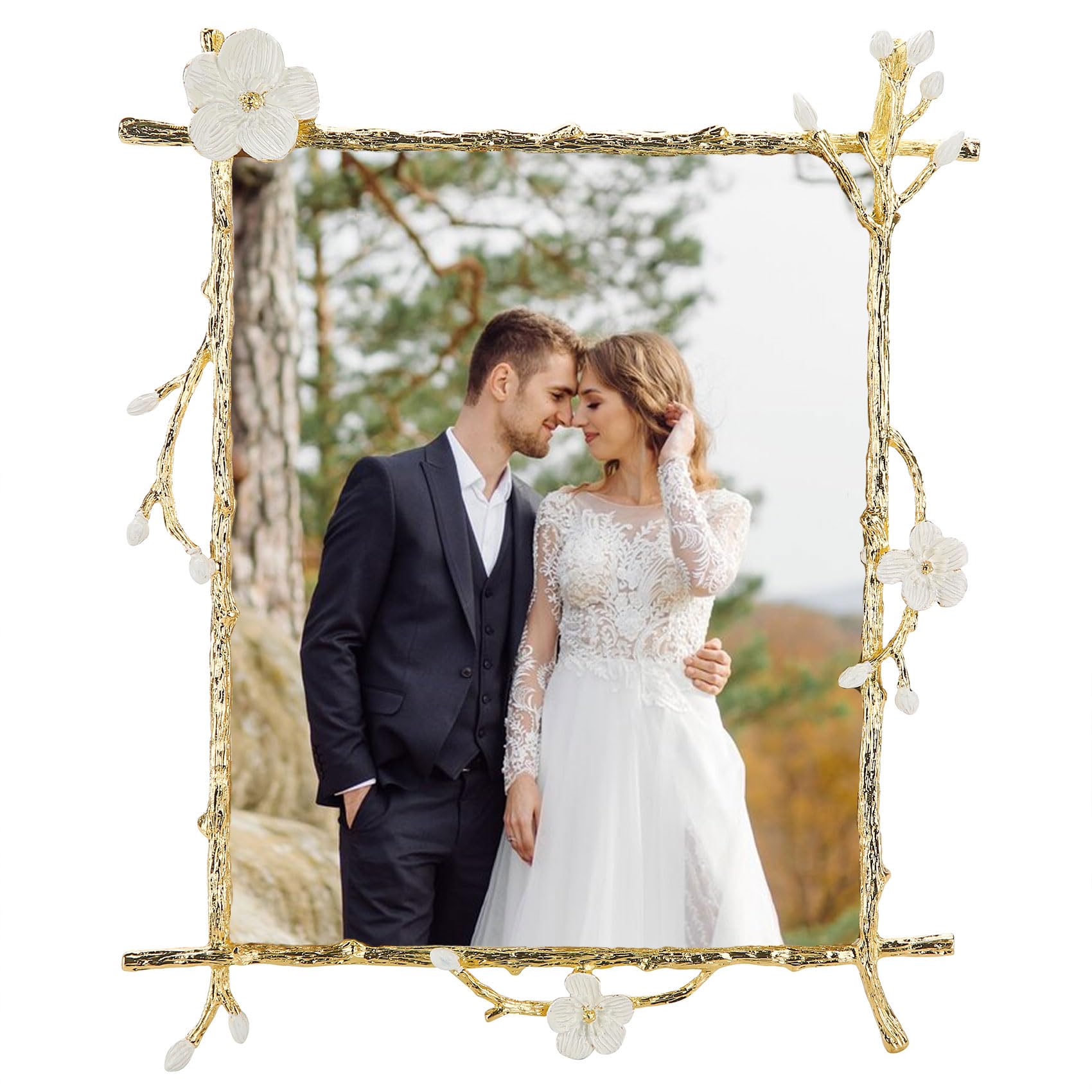 Goutangen 8x10 Gold Picture Frame Decor Ornate White Floral Photo Frames with High Definition Glass Front, Art Decor Tabletop Di
