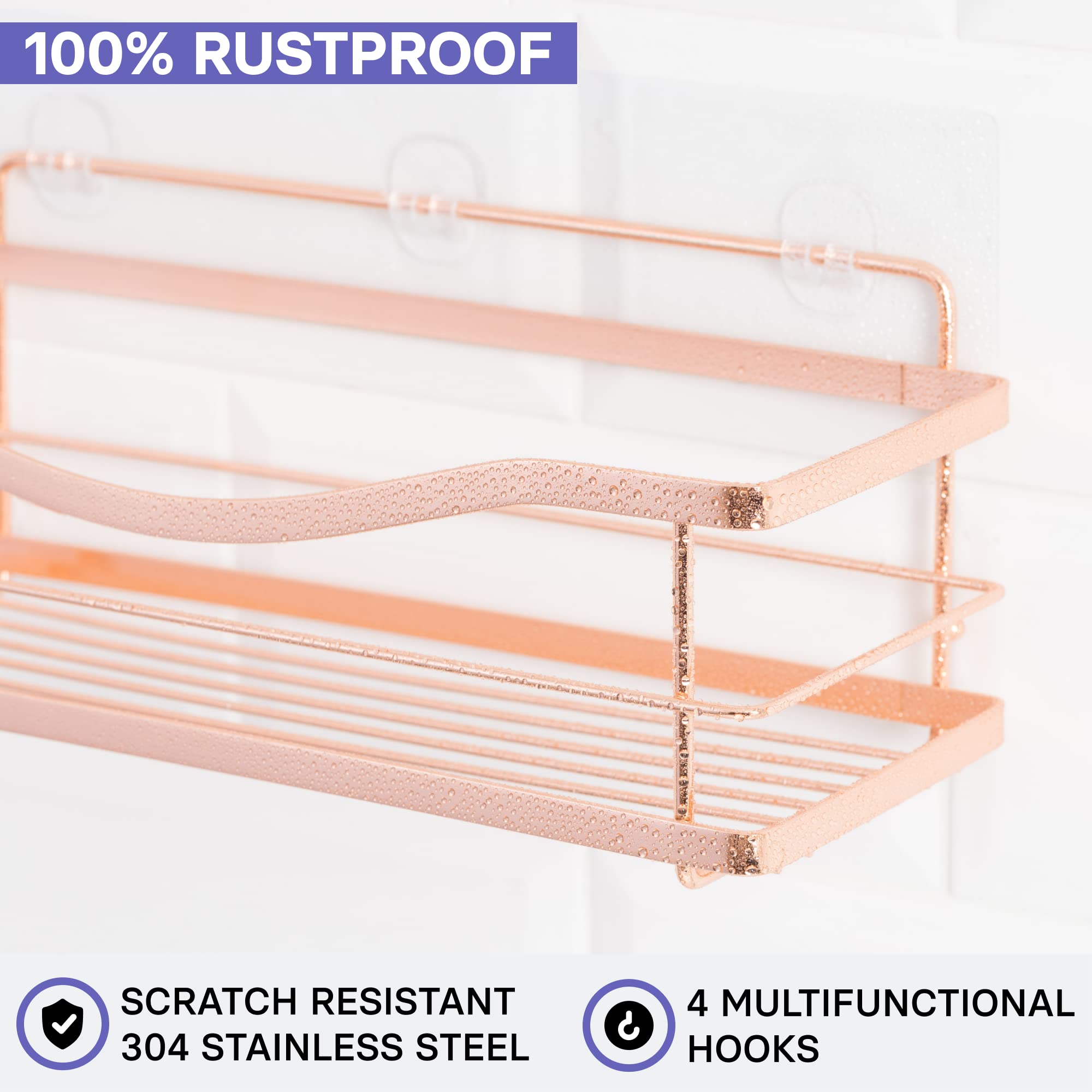 Kincmax Shower Shelves 2-Pack - Premium Self Adhesive Shower Caddy W/ 4 Hooks - No Drill Large Capacity Stainless Steel Wall She