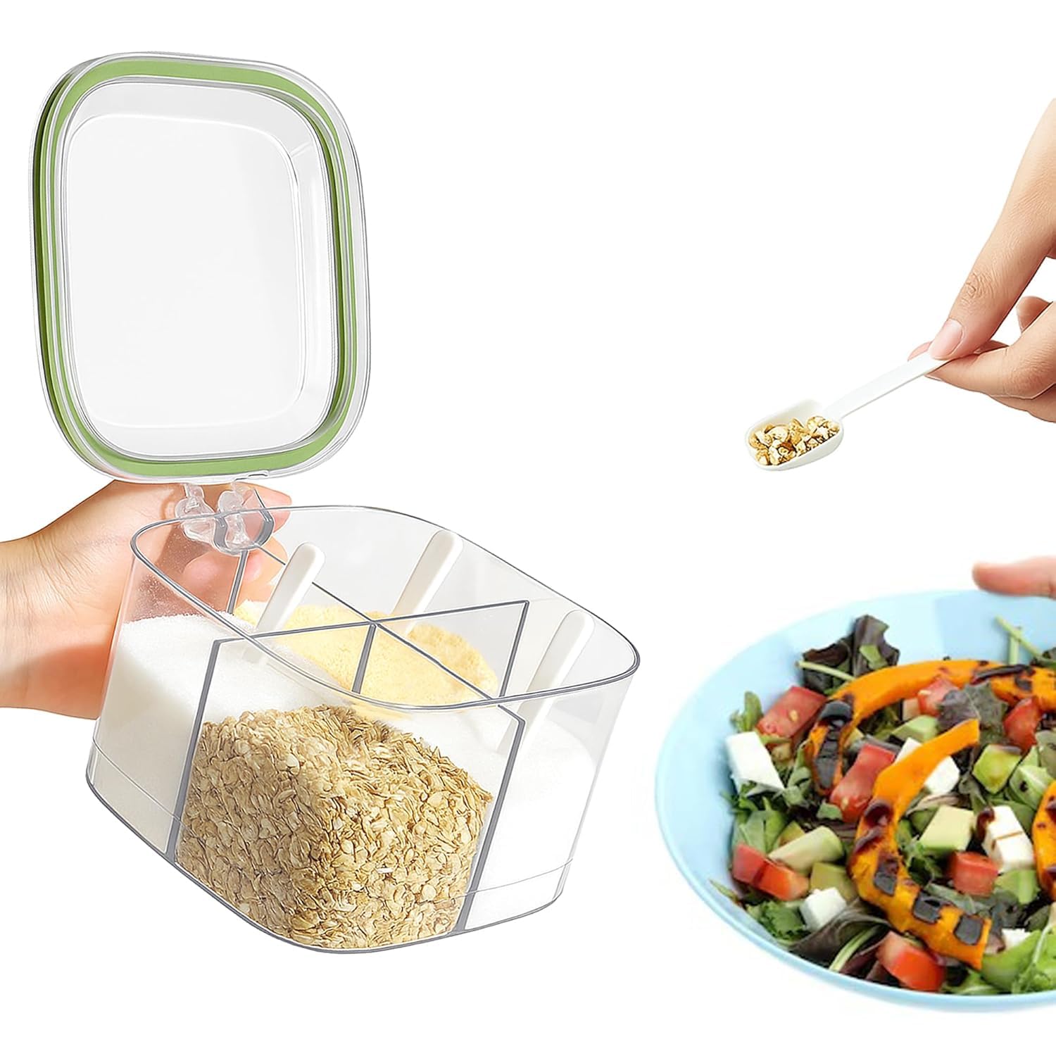 Polmi Transparent 4 Compartment Masala Dabba |Masala Container Set For Kitchen Storage (Transparent)