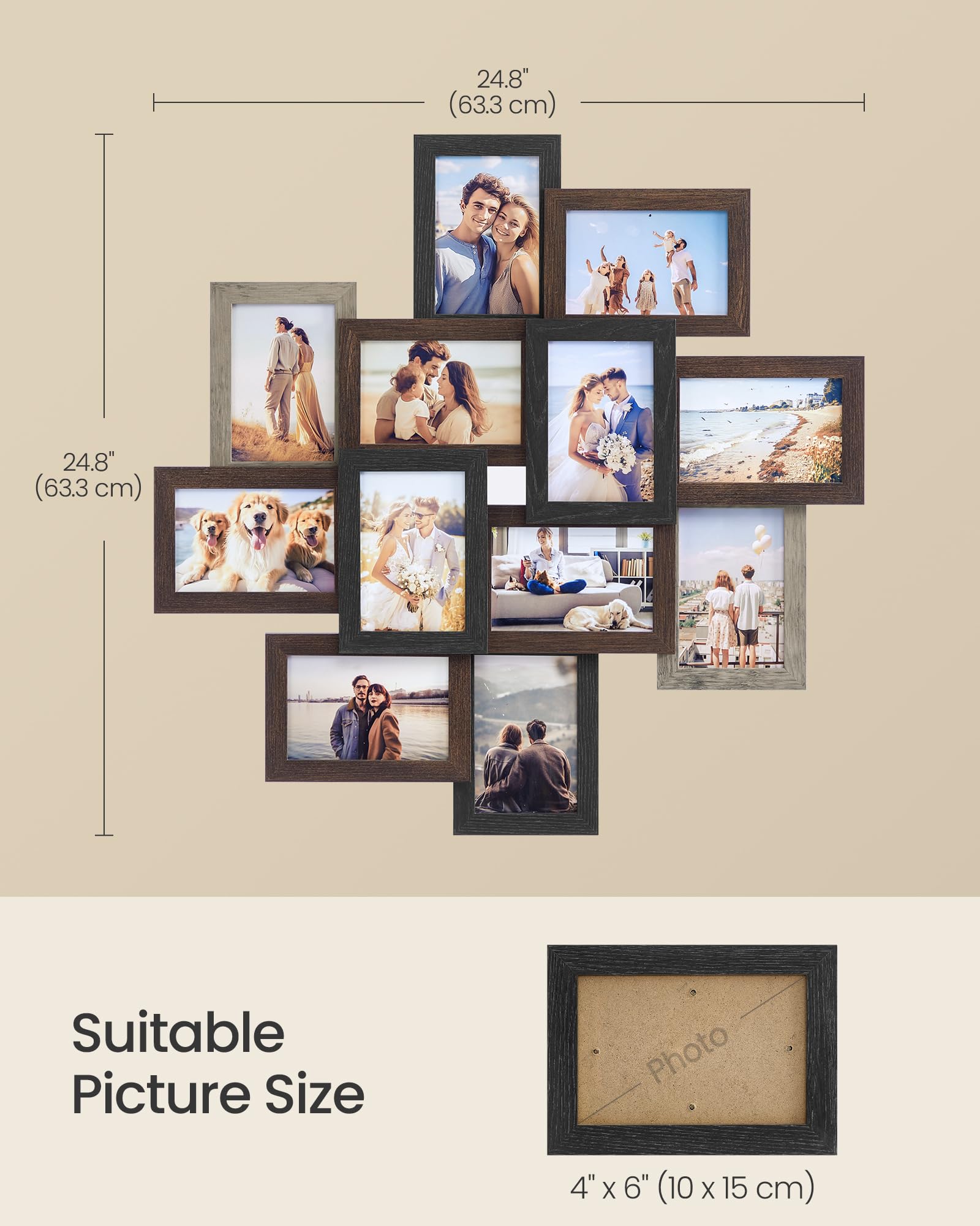 SONGMICS 4x6 Collage Picture Frames, 12-Pack Photo Collage Frame for Wall Decor, Glass Front, Assembly Required,Christmas Gift,