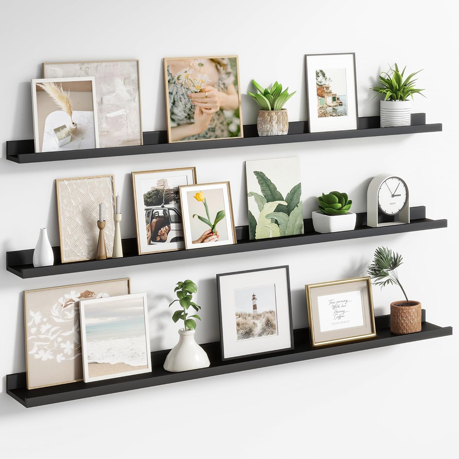 Streem Sheesham Wood Floating Shelves, Wall Shelves Set Of 3, Picture Shelf Photo Ledge Shelves For Bathroom Kitchen And Bedroom