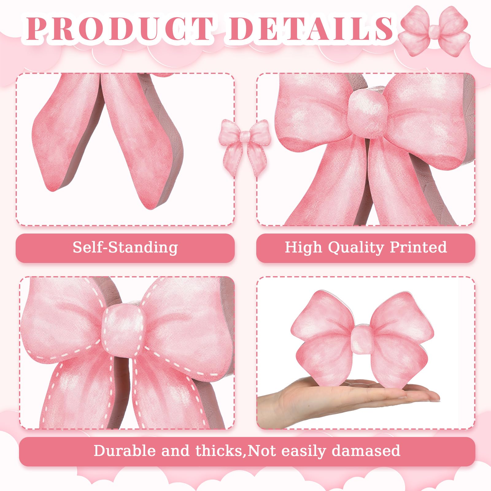 Lineshading 3 Pcs Pink Bow Coquette Room Decor Wooden Sign Preppy Room Coquette Party Decor Girly Pink Bows Tiered Tray for Home