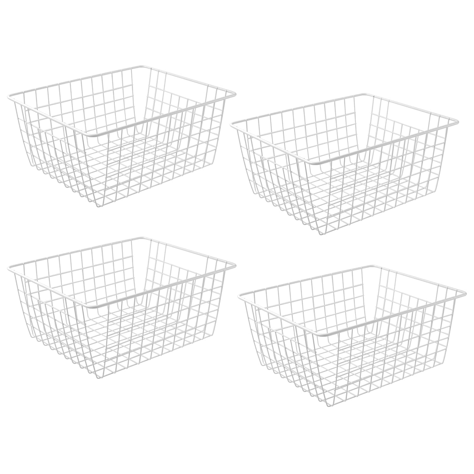 14'' Upright Freezer Storage Baskets, White Wire Storage Bins Large Bakset For Freezer, Pantry, Bathroom Organizing, Set Of 4
