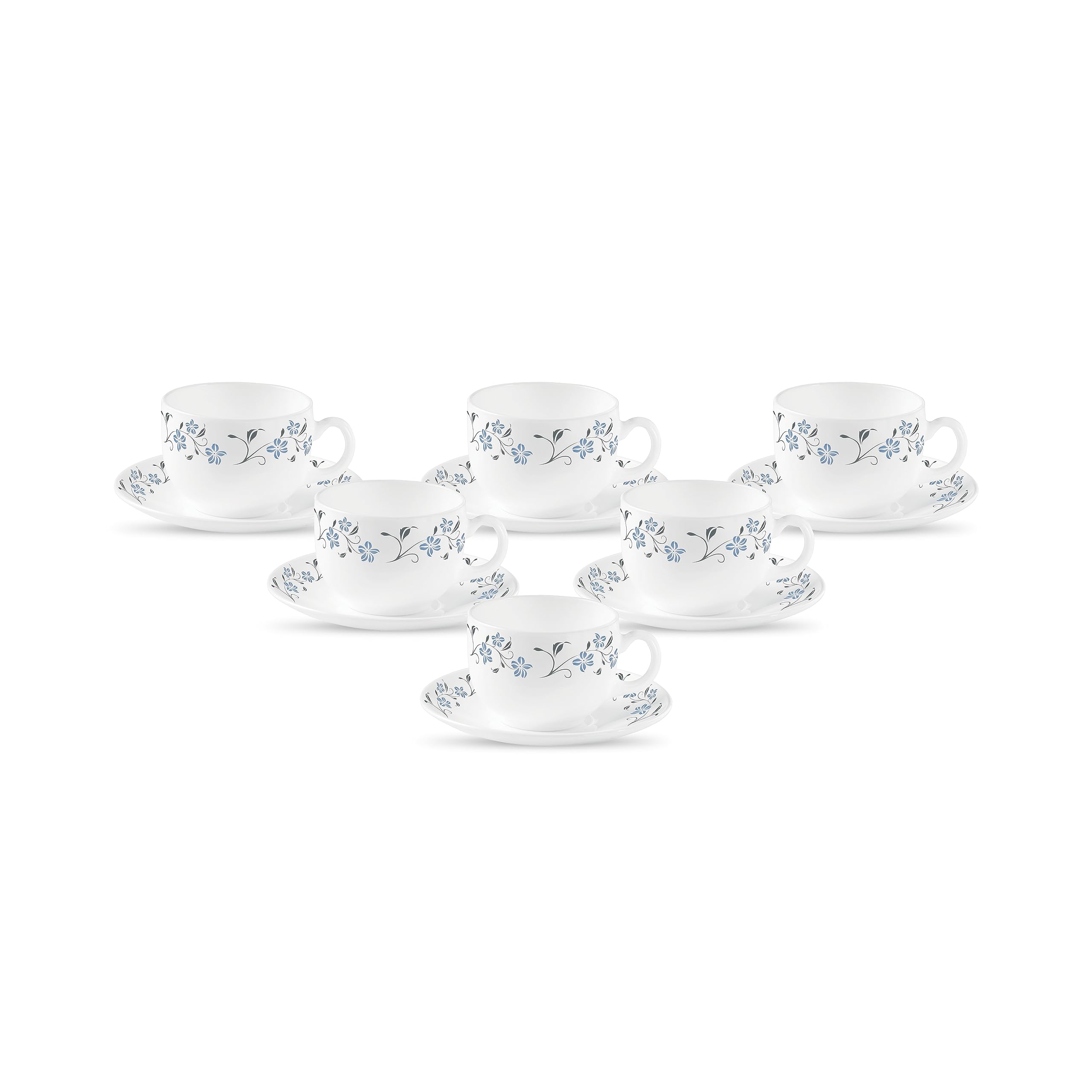 La Opala Diva, Opal Glass Crockery | Coffee Cup & Saucer Iris, Set Of 12 | Grace Blue, 100 Ml | For Tea & Coffee | Microwave Saf