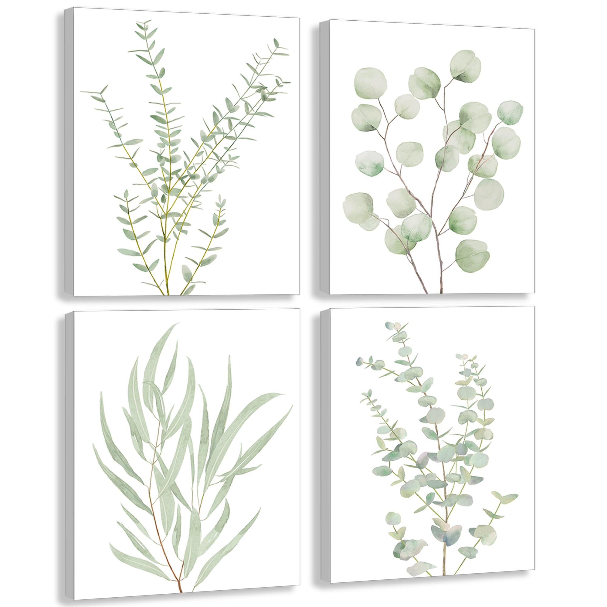 Erctoo Botanical Plant Canvas Wall Art, Framed Boho Wall Decor For Bathroom, Minimalist Aesthetic Bedroom Wall Art, Sage Green E
