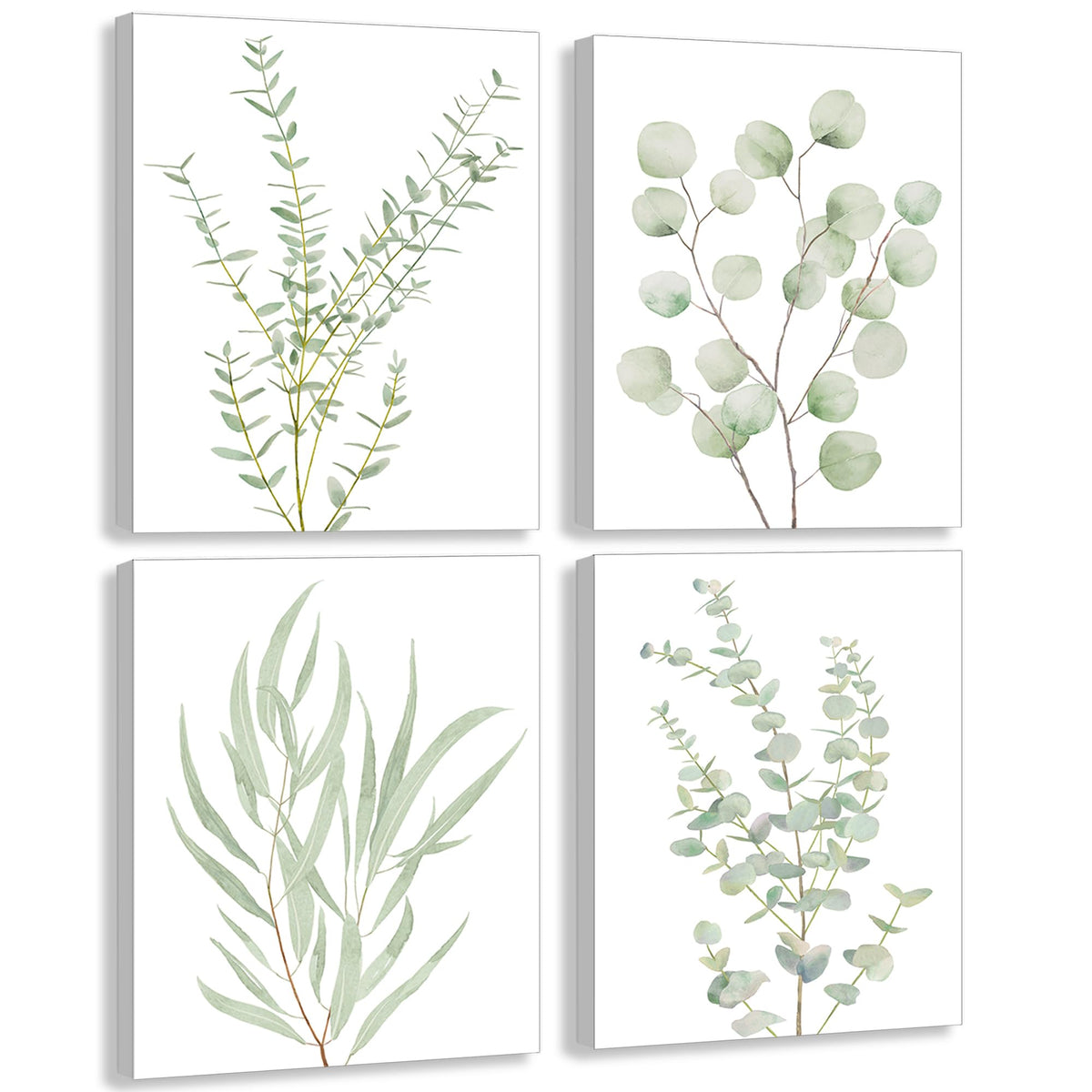 Erctoo Botanical Plant Canvas Wall Art, Framed Boho Wall Decor For Bathroom, Minimalist Aesthetic Bedroom Wall Art, Sage Green E