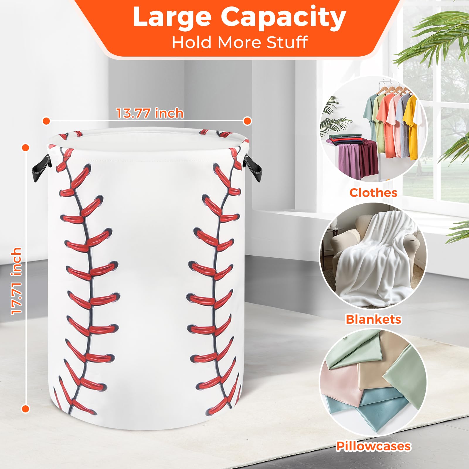 Baseball Laundry Basket For Boys Room Decor, Kids Nursery Hamper Gift For Bathroom Bedroom Sports Room Accessories, Teens Stuff