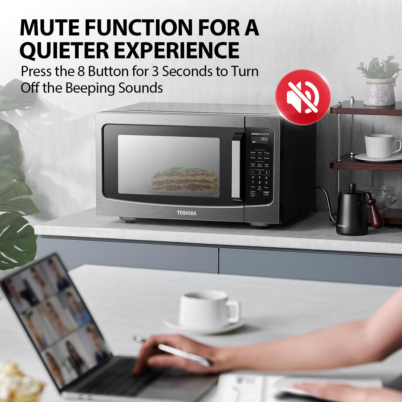 TOSHIBA ML-EM45PIT(BS) Countertop Microwave Oven with Inverter Technology, Kitchen Essentials, Smart Sensor, Auto Defrost, 1.6 C