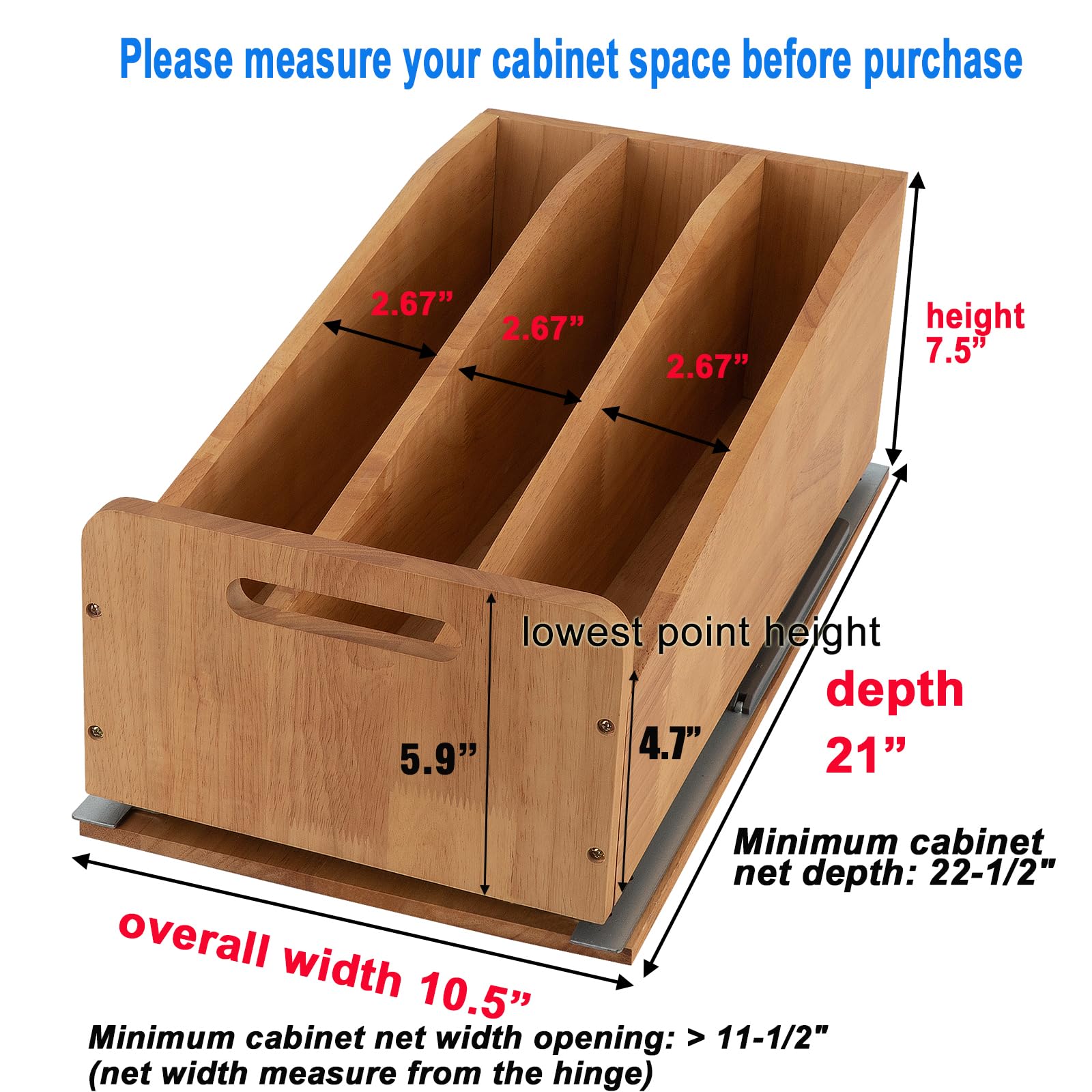 Dindon Pull Out Cabinet Organizer For Pans, Cookie Sheet, Bakeware, Cutting Board, Slide Out Kitchen Cabinet Storage Organizer R