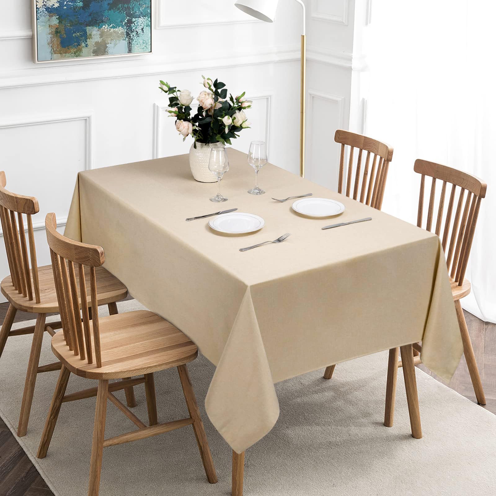 Jucfhy Rectangle Table Cloth, Linen Farmhouse Tablecloth Heavy Duty Fabric,Stain-Proof,Water Resistant Washable Table Cloths,Dec
