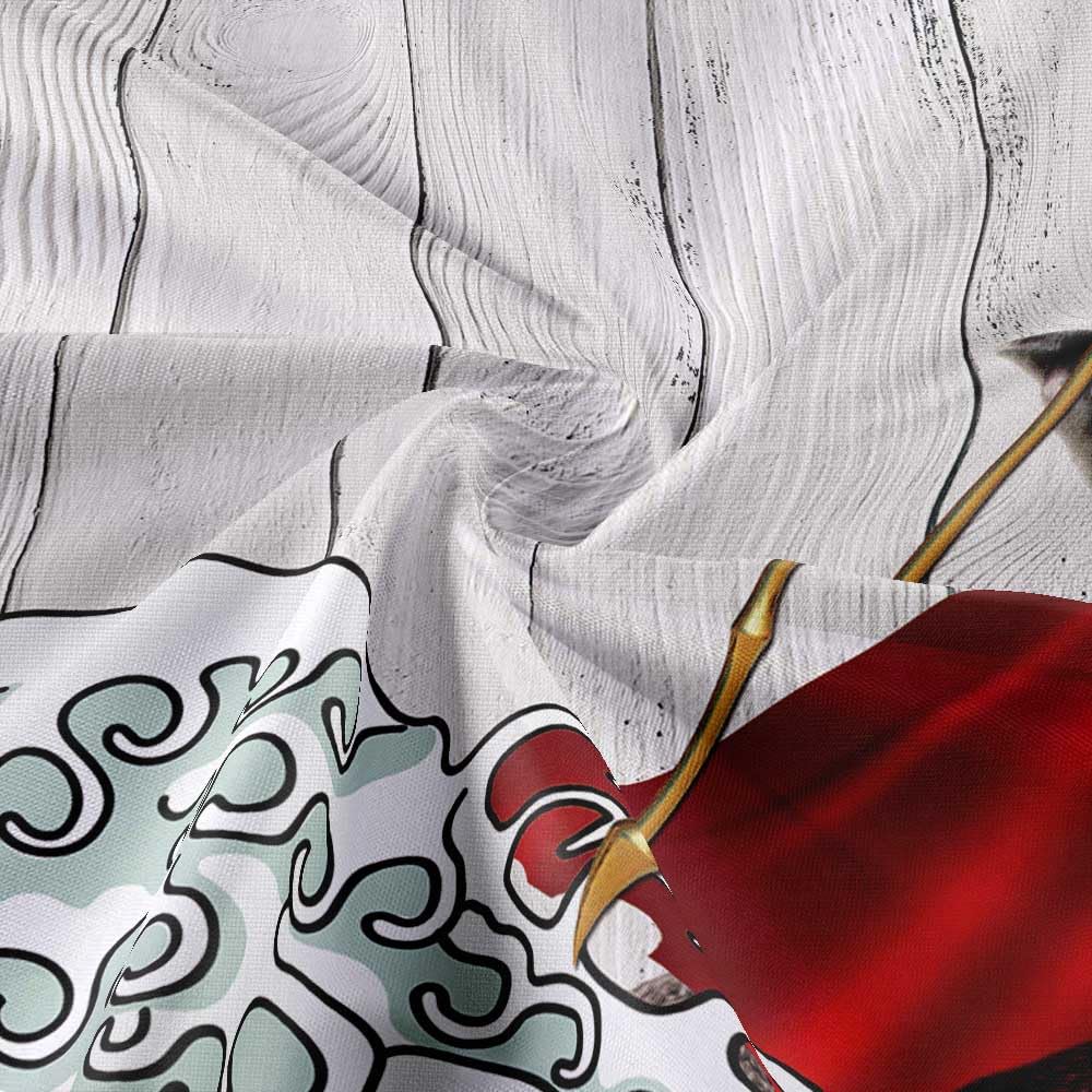 Funny Cat Shower Curtain, Cool Cat Dinosaur Japanese Ocean Wave Shower Curtain, Cat Riding Dinosaur Fun Shower Curtain Nautical