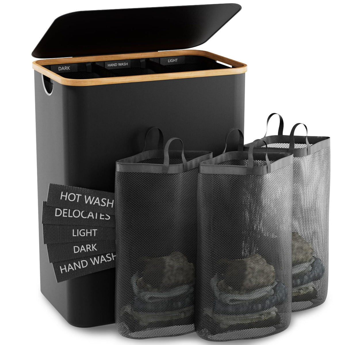 Hampers For Laundry Basket With Lid, 160L Extra Large 3 Section Clothes Divided Organizer For Bedroom,Laundry Room,Dirty Clothin