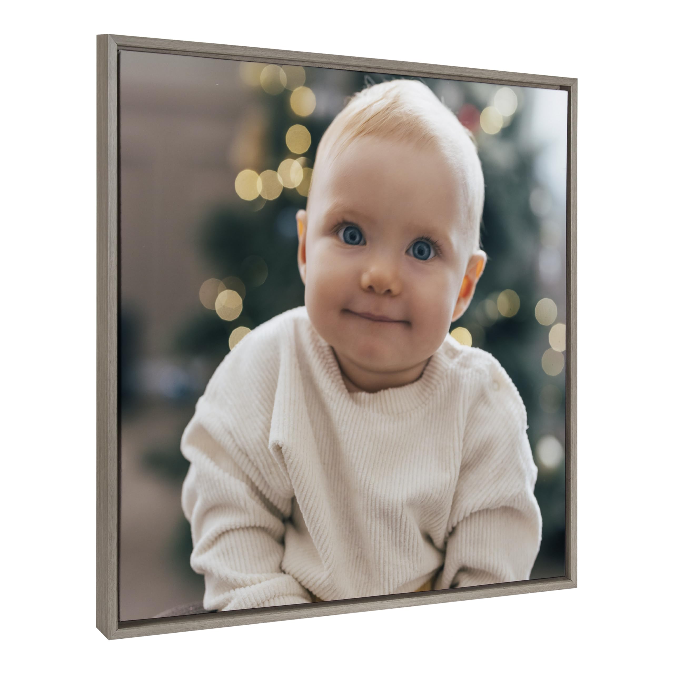 Kate And Laurel Sylvie Square Custom Printed Framed Canvas Wall Art, 30X30 Gray, Personal Canvas Print With Your Photos For Bedr