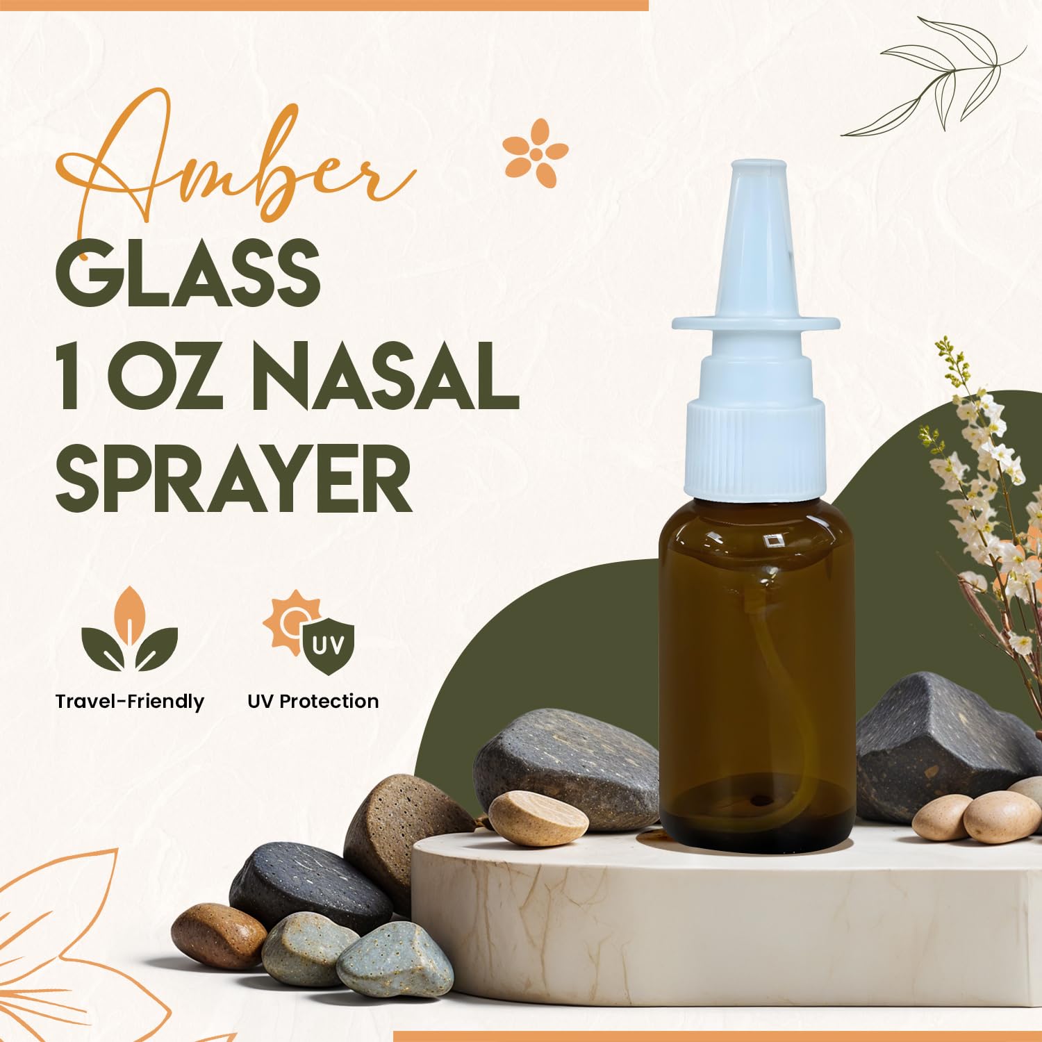 Practix Refillable 1 Oz Amber Glass Nasal Spray Bottles | Travel-Friendly, Empty & Durable For Saline Solution (Pack Of 4)
