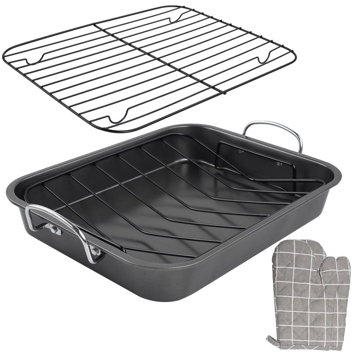 Kitcom Nonstick Roasting Pan With Rack, 16 Inch X 11.5 Inch Rectangular Roaster Set For Roasting Turkey, Chicken, Meat And Veggi