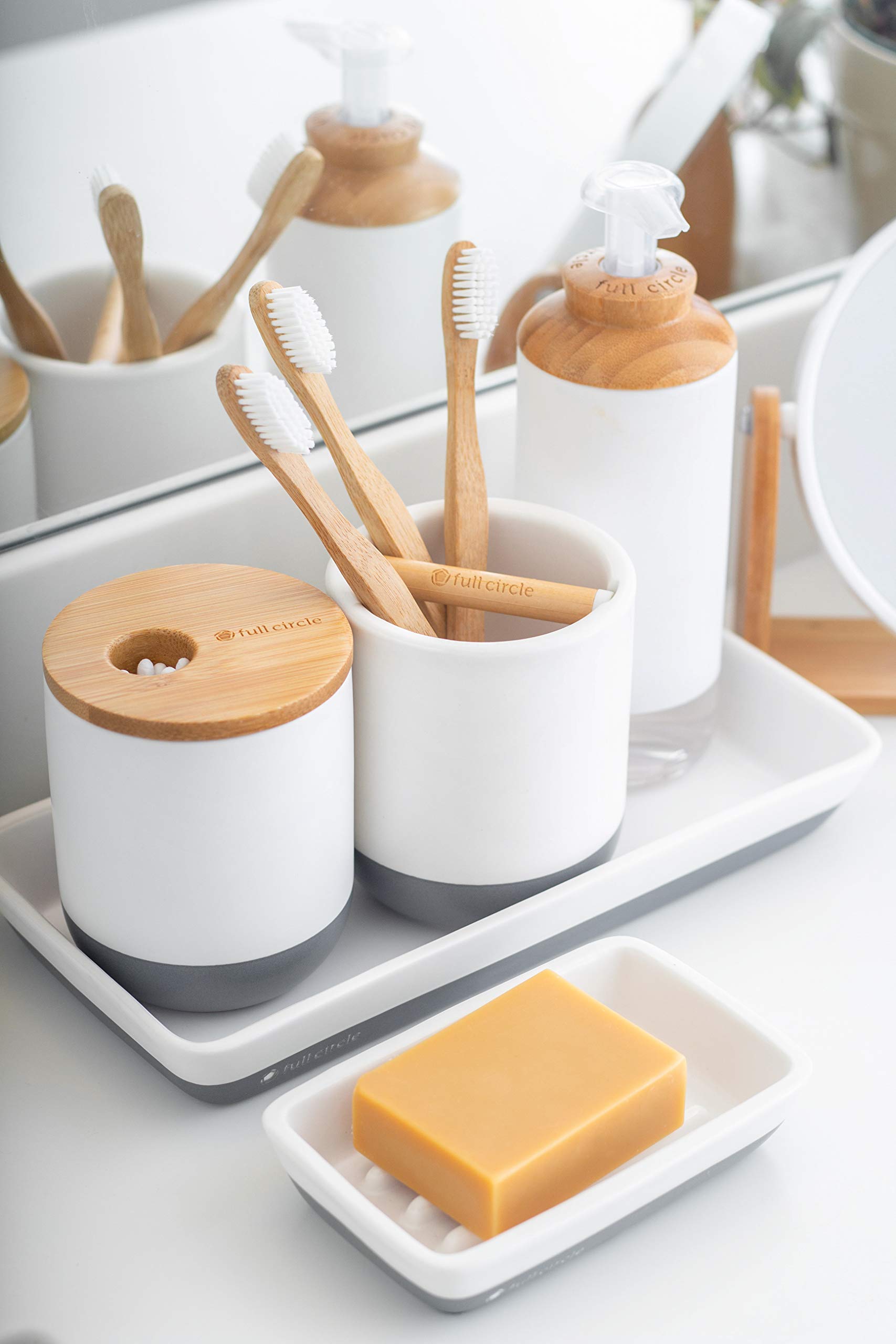 Full Circle Pick Me Up Cotton Swab And Q-Tip Canister, White