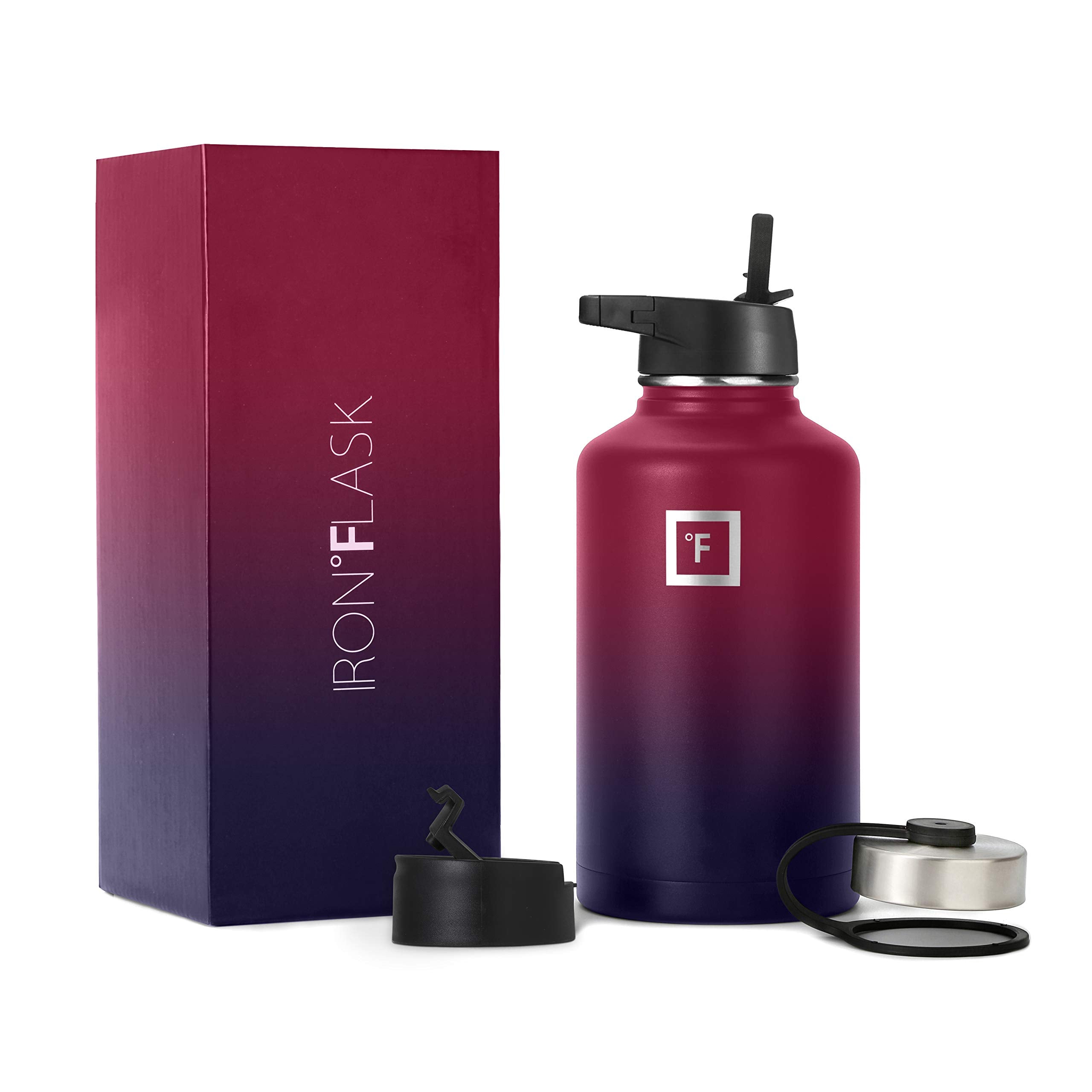 Iron Flask Sports Water Bottle - 64 Oz, 3 Lids (Straw Lid), Leak Proof, Vacuum Insulated Stainless Steel, Double Walled, Thermo
