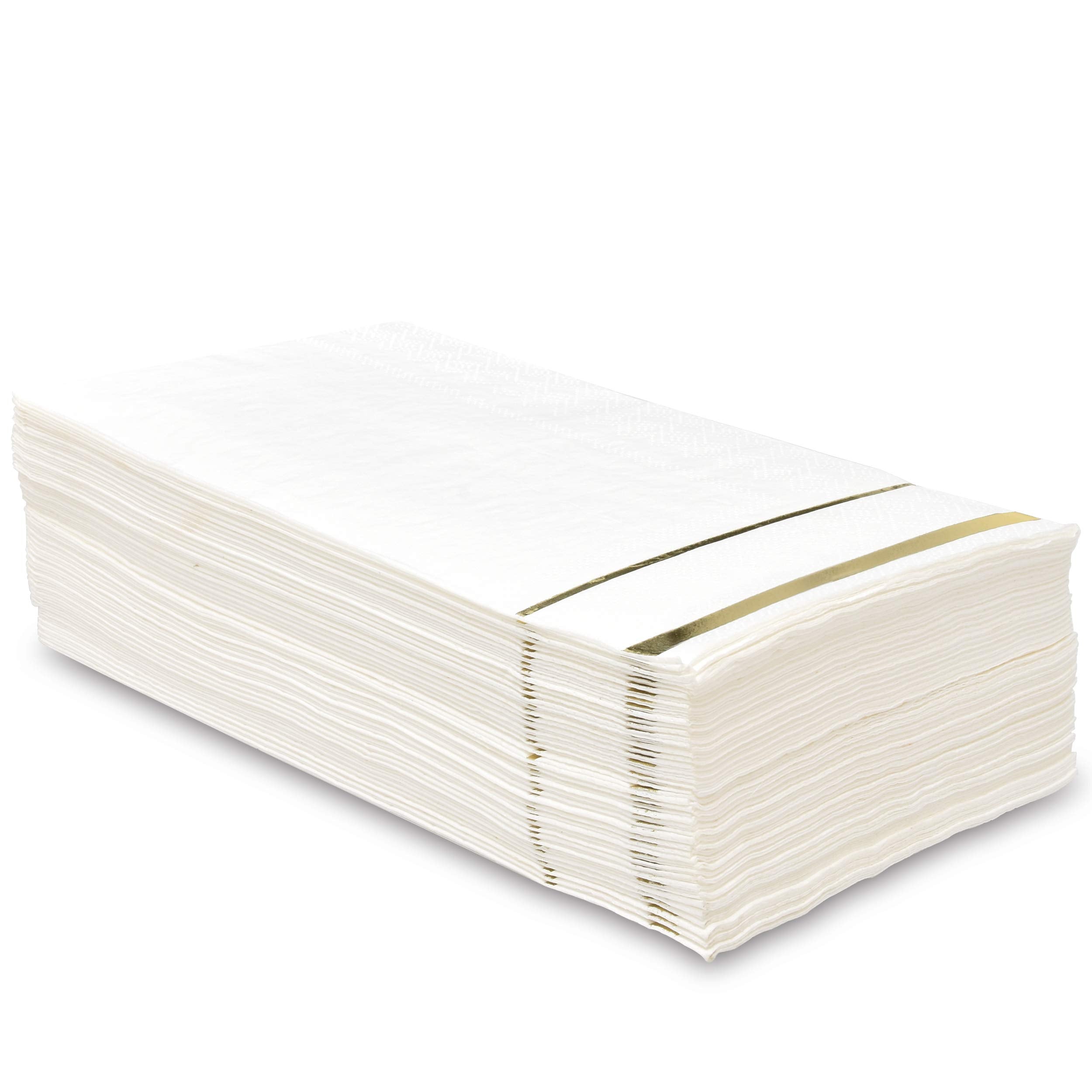 Gift Boutique 100 Gold Trim Lined Guest Napkins Elegant Dinner Hand Napkin Towel for Holiday Bathroom Wedding Birthday Party Bridal Baby Shower