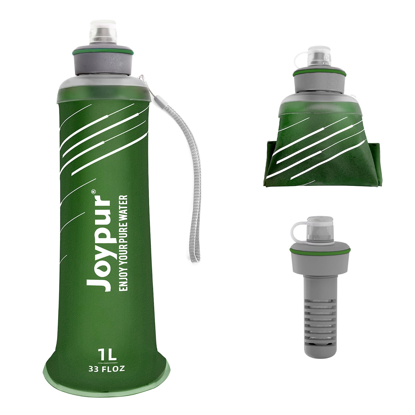 joypur Water Filter Survival - Collapsible Water Bottle with Filter 0.01 Micron Squeeze Filtered Water Bottle 32oz for Hiking Ba