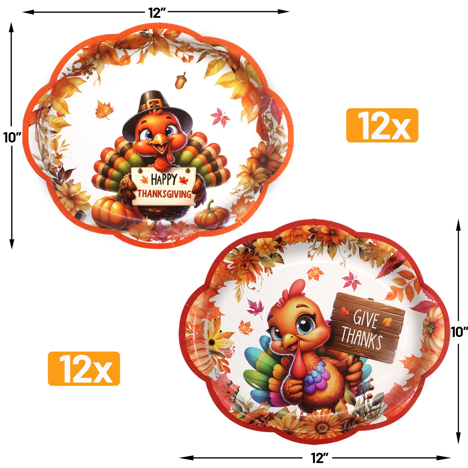 ceiba tree Thanksgiving Oval Paper Turkey Plates Disposable Heavy Duty Platter 12 X 10 inches 24 PCS Dinner Dinnerware Fall Part