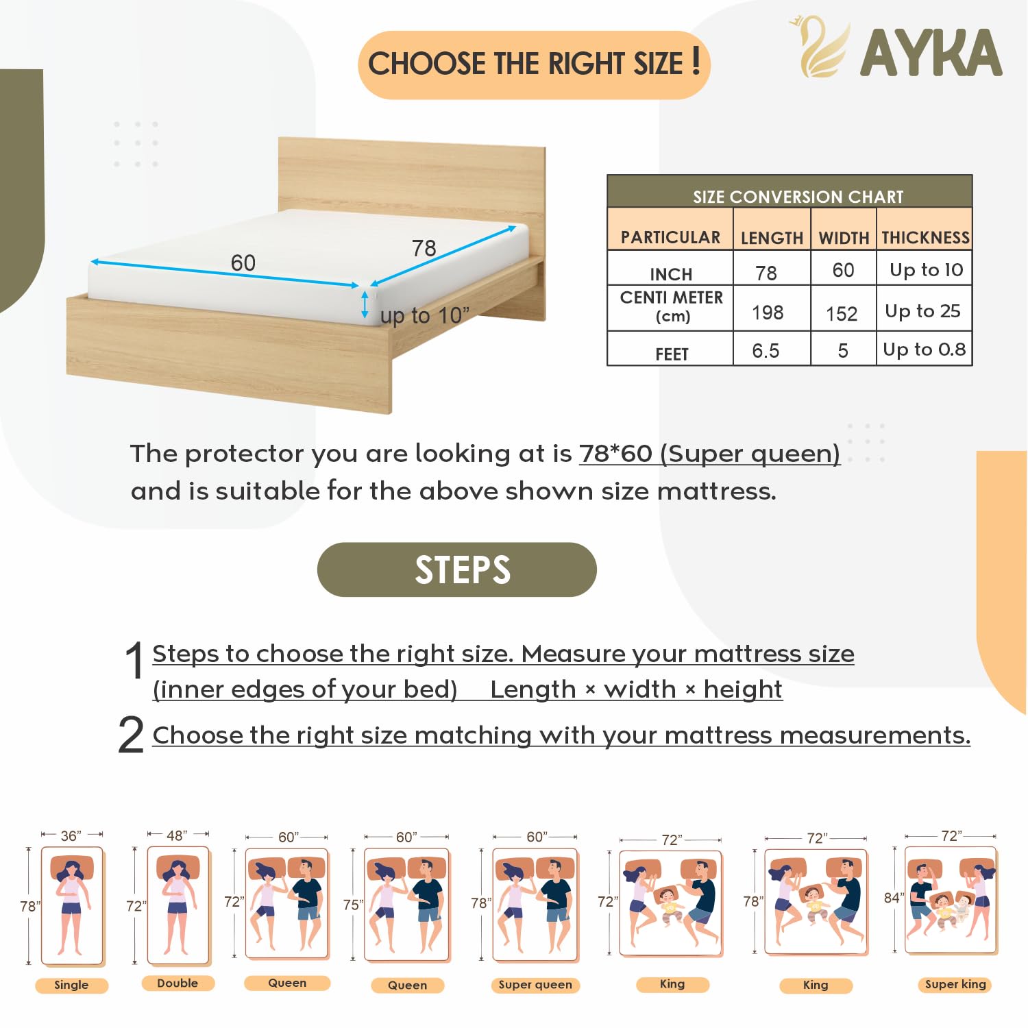 Ayka Waterproof Cotton Quilted Mattress Protector Queen Size Breathable Hypoallergenic Noiseless Ultra Soft Fitted Bed Protector