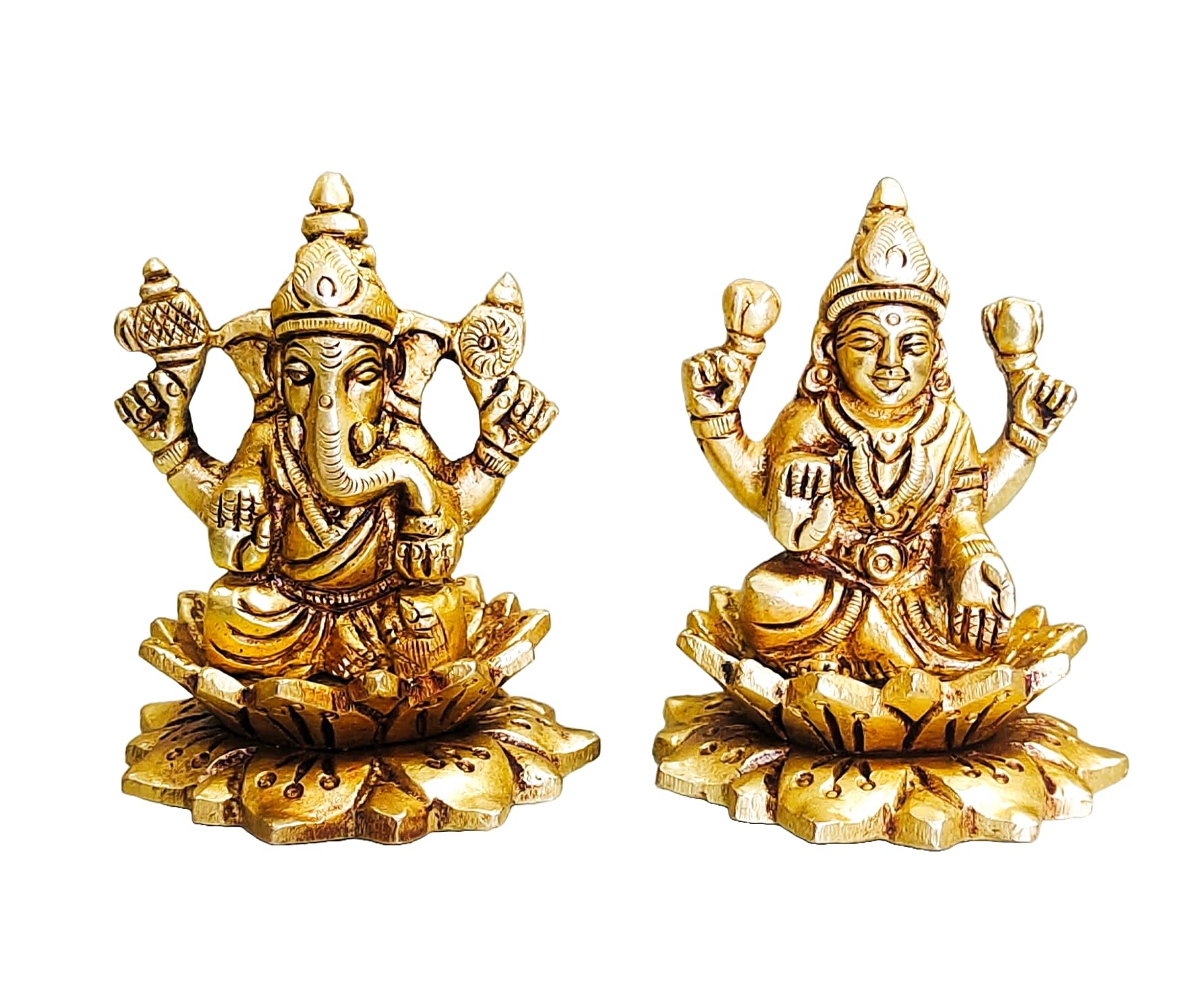 Sanskriti Decor Presents Brass Ganesha Laxmi Ganesh Lakshmi Bhagwan Idol Sitting On Lotus Ganpati Murti Statue For Home Office P