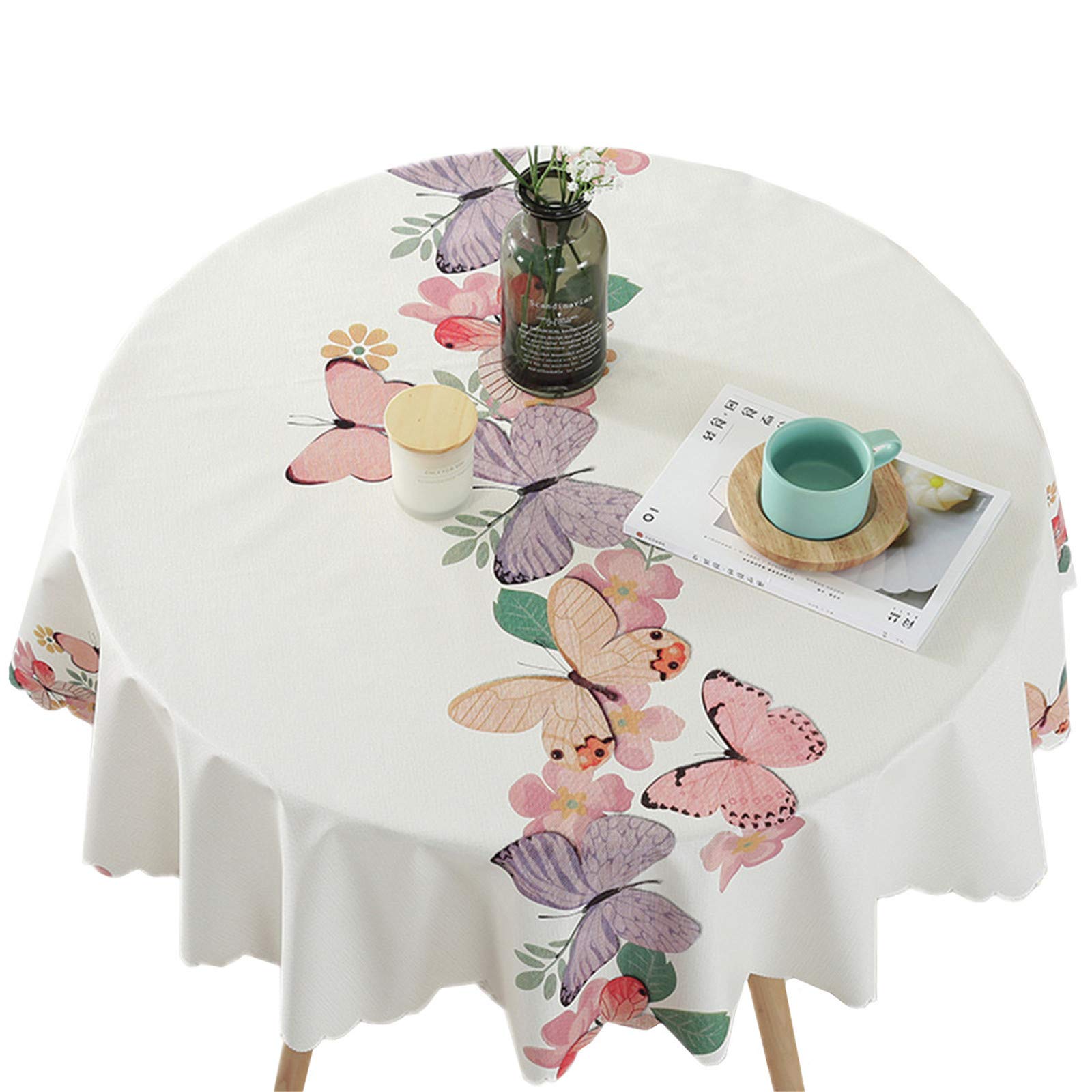 Bettery Vinyl Round Table Cover Wipe Clean Pvc Tablecloth Oil-Proof/Stain-Resistant, Round - 52 Inch