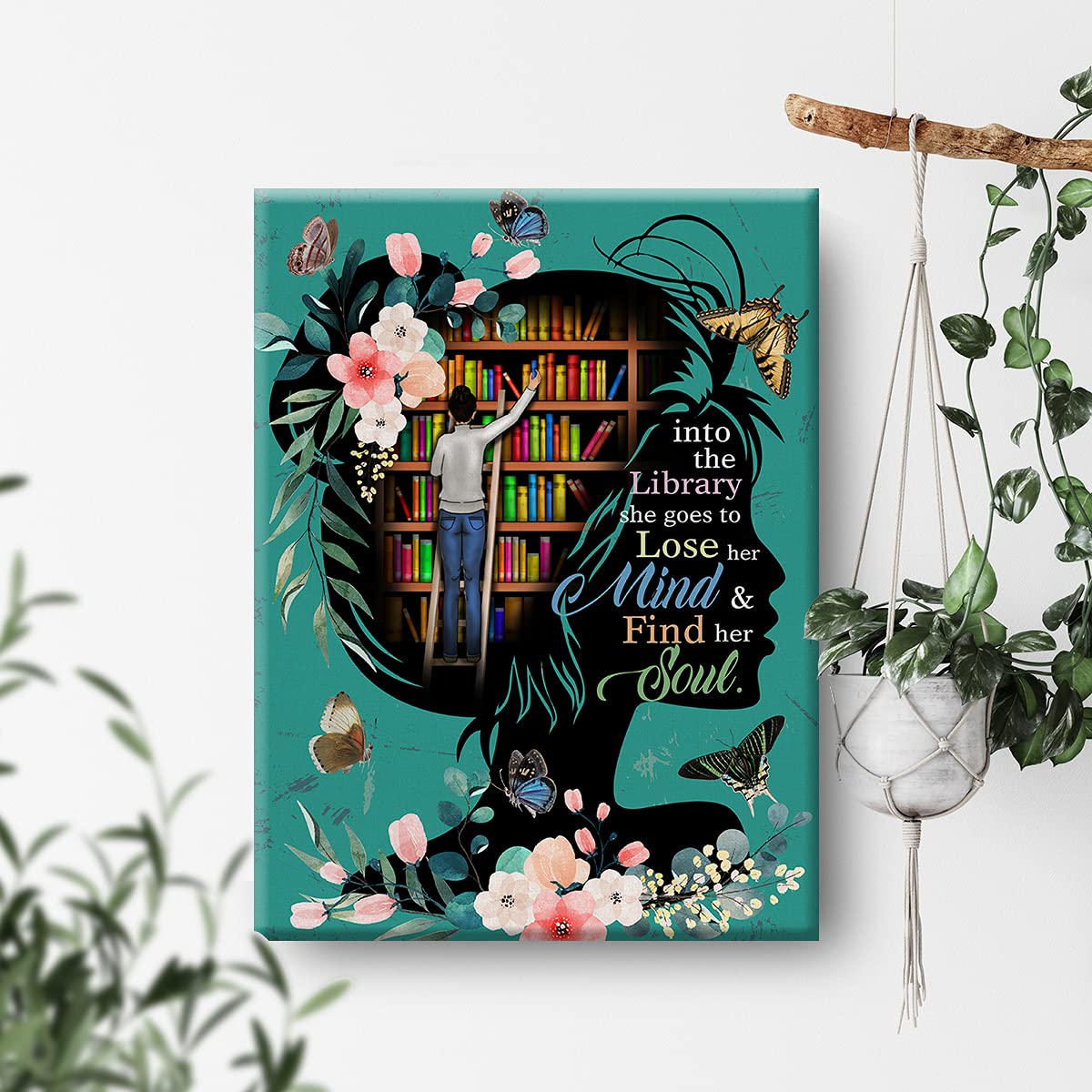 Books Wall Art into the Library Canvas Painting Prints for Home Wall Decor Framed Reading Books Artwork Book Lover Gifts(12x15 Inch)