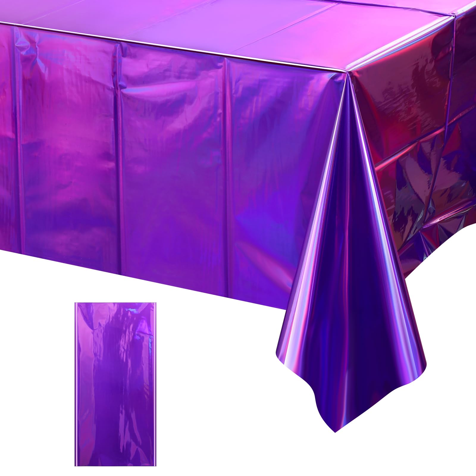 FunnyPars 1 Pack Iridescent Purple Plastic Tablecloths, Shiny Disposable Laser Rectangle Table Covers, Foil Tablecloth Iridescen
