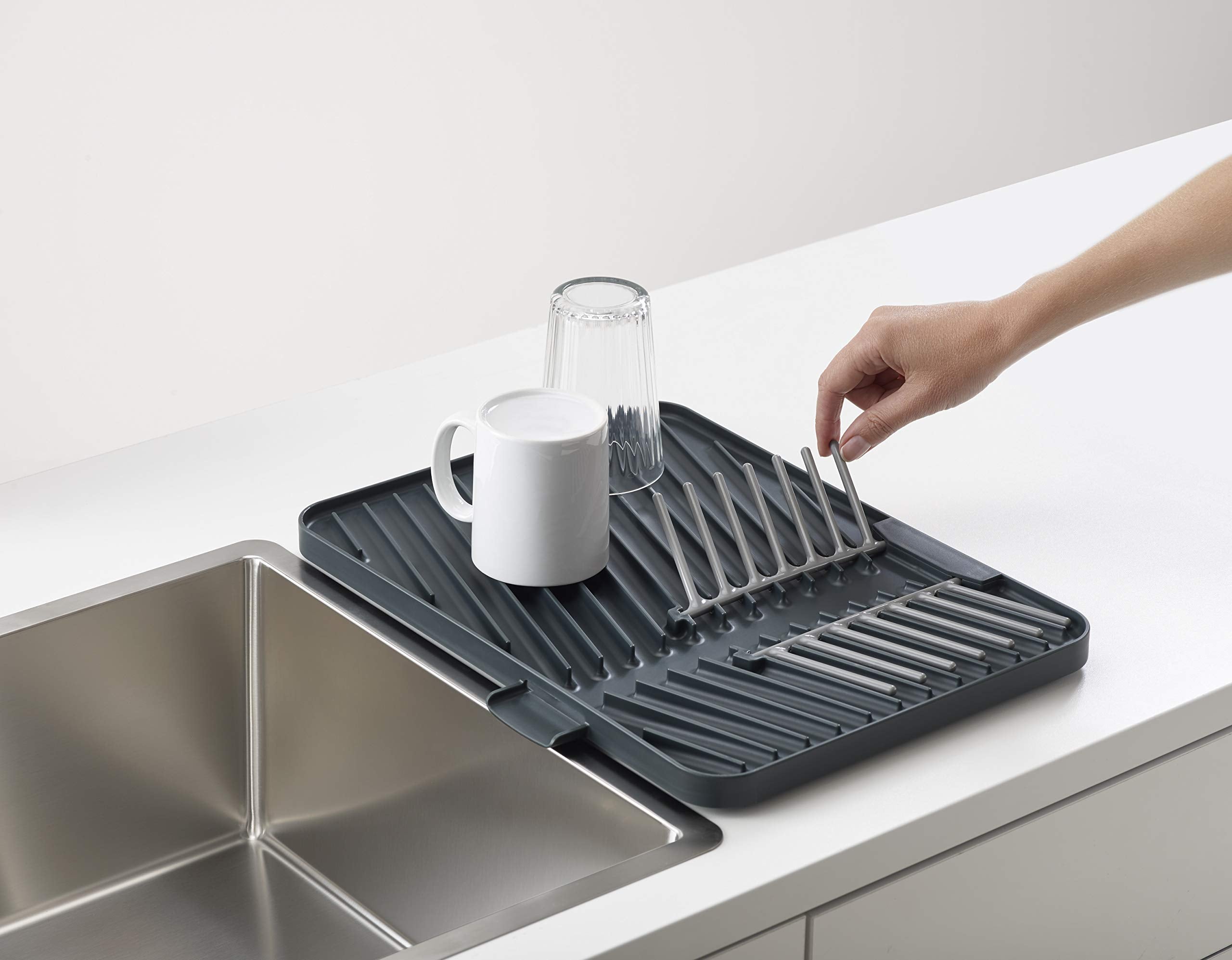 Joseph Joseph Flip-Up Drain Board With Foldable Dish Rack, One-Size, Gray