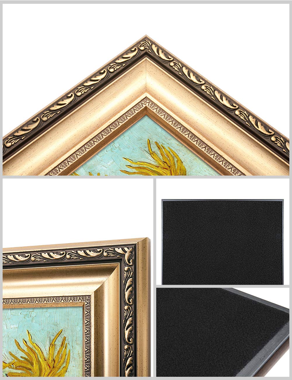 Decorarts - Twelve Sunflowers - Vincent Van Gogh. Giclee Print On Canvas With Matching Golden-Relief Framed Wall Art. Picture Si