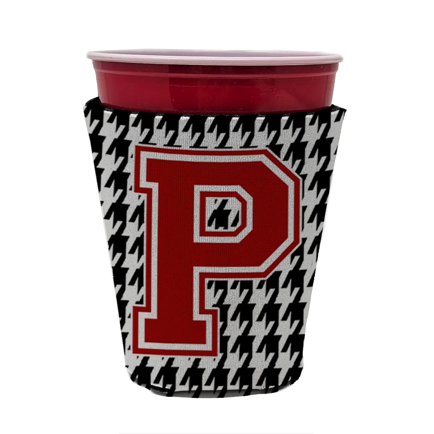 Monogram - Houndstooth  Initial  P Red Solo Cup Beverage Insulator Hugger CJ1021P-RSC