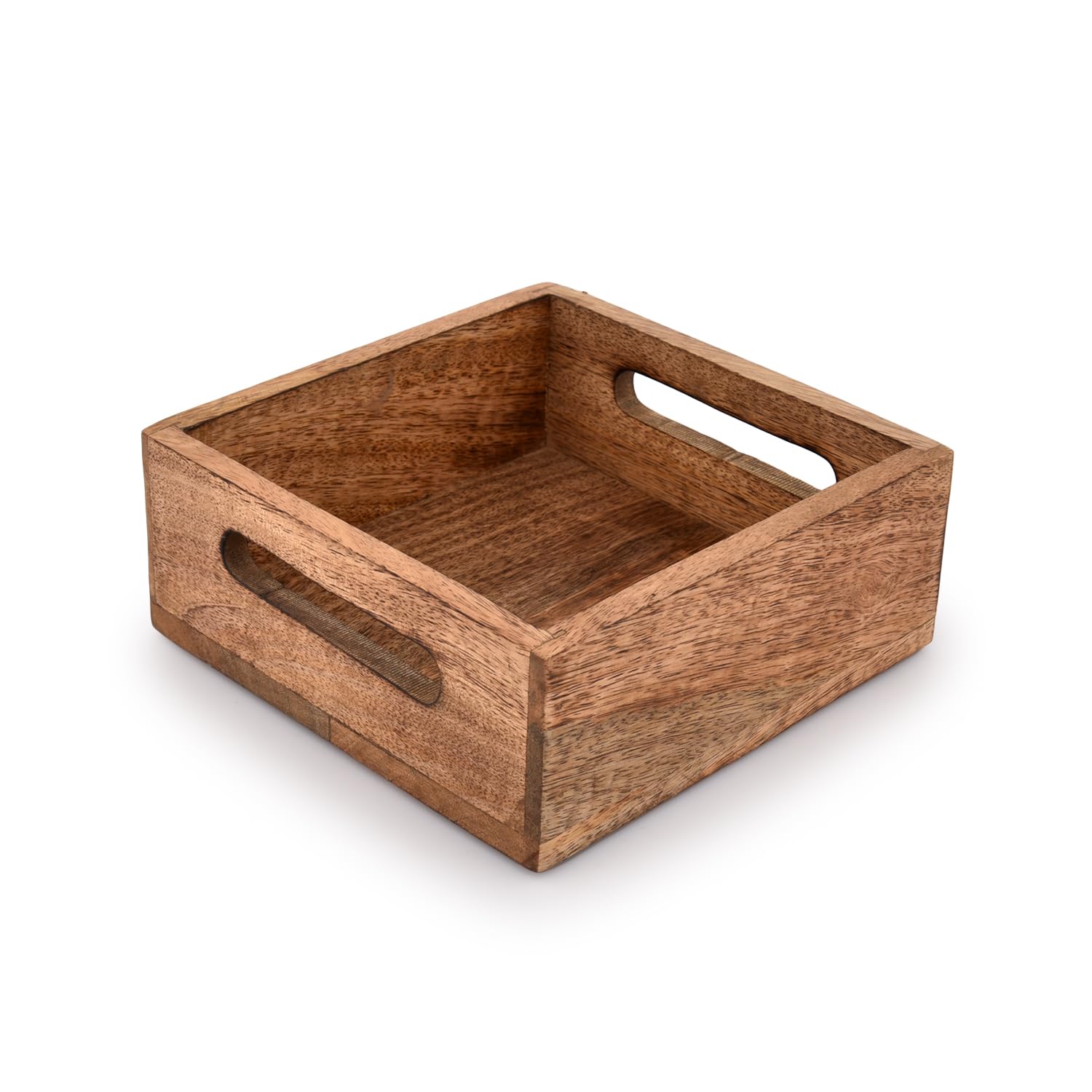 Samhita Square Burning Finish Mango Wood Napkin Holder For Restaurant Decor Kitchen Bar Accessories (7.5''X 7.5''X 2.75'')