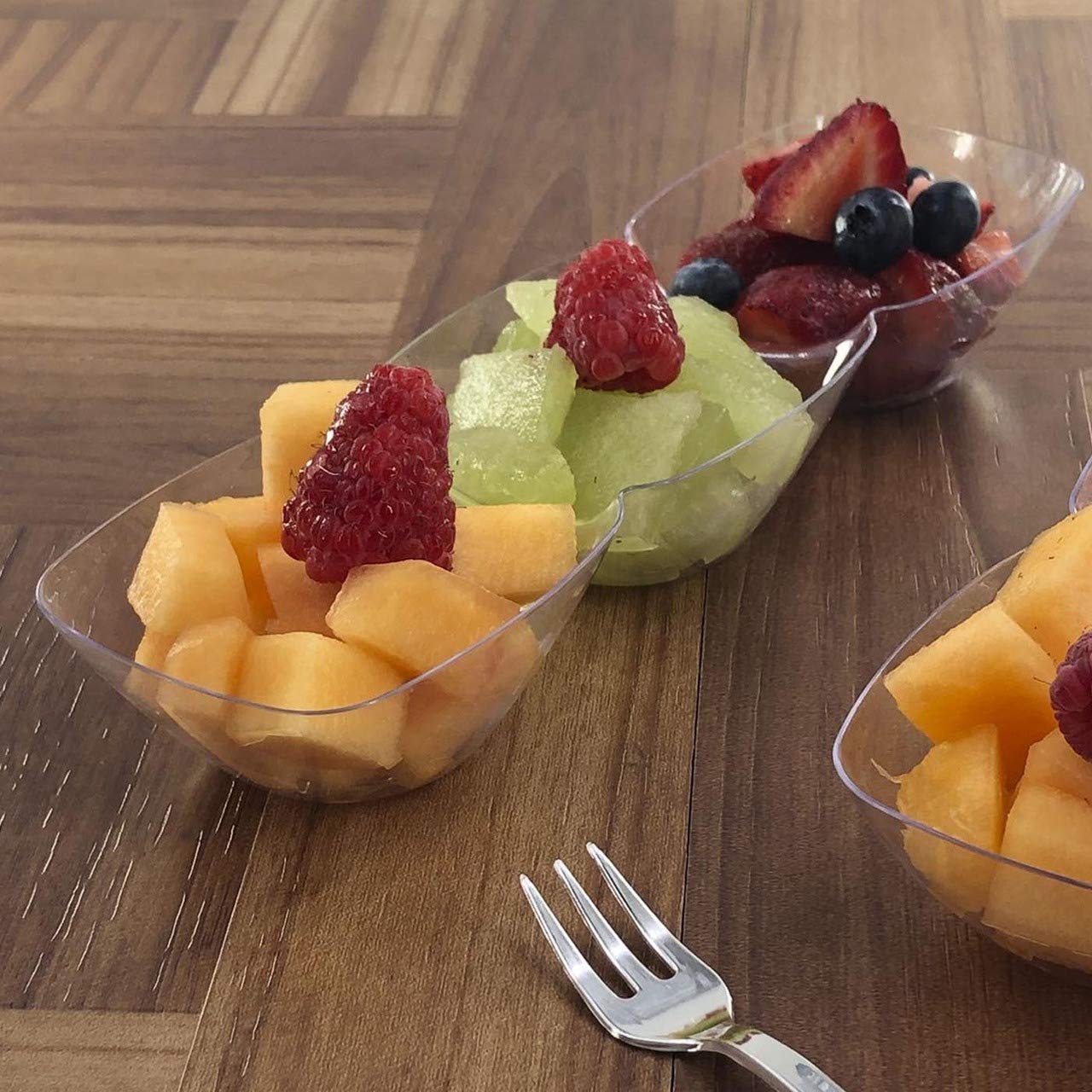 Kaya Premium Clear Rectangular 3-Hole Mini Disposable Plastic Bowls (Pack Of 10) - Elegant, Durable & Ideal For Parties - Perfec
