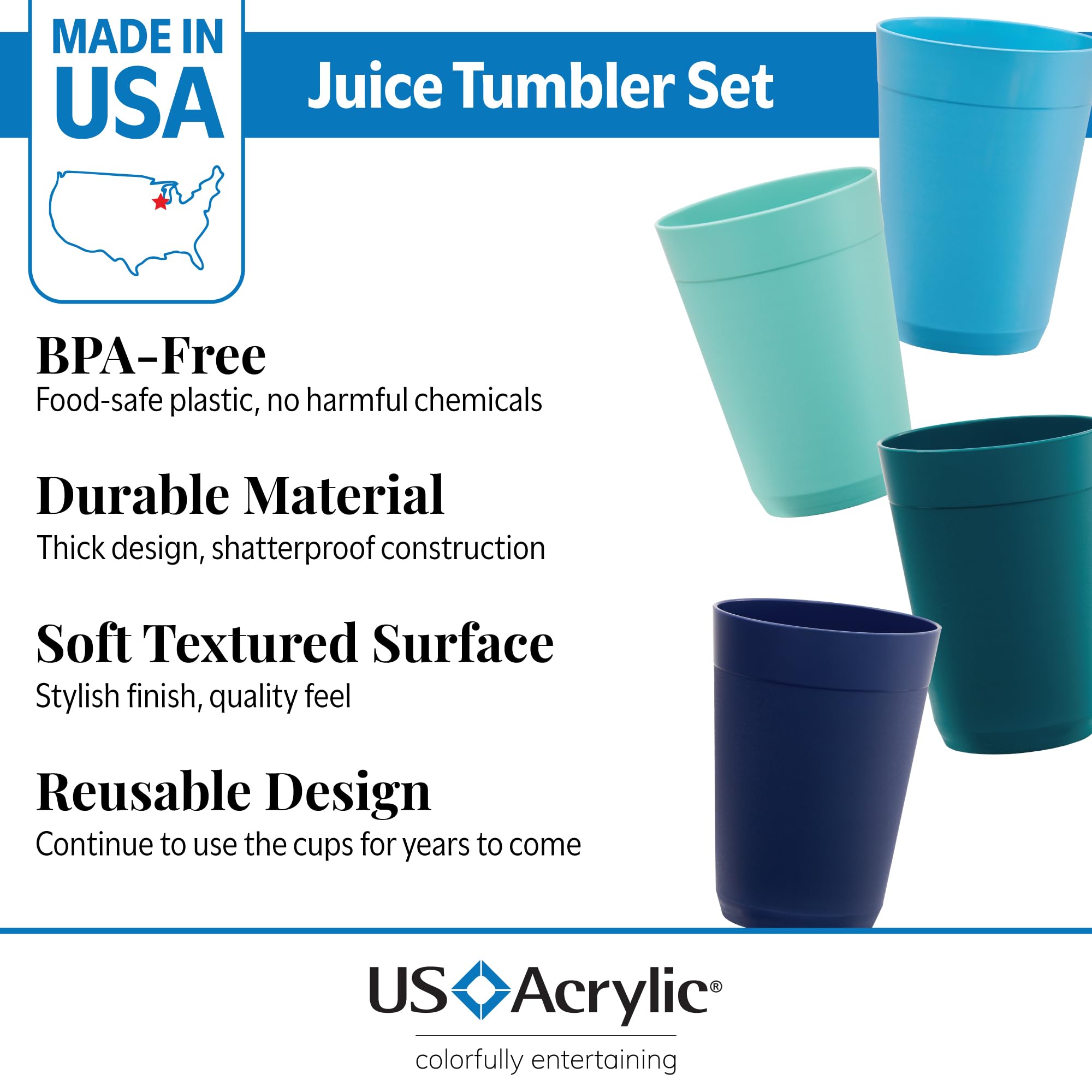 Us Acrylic Newport 10 Ounce Unbreakable Plastic Stackable Juice Tumblers In Coastal Colors | Set Of 12 Drinking Cups | Reusable,