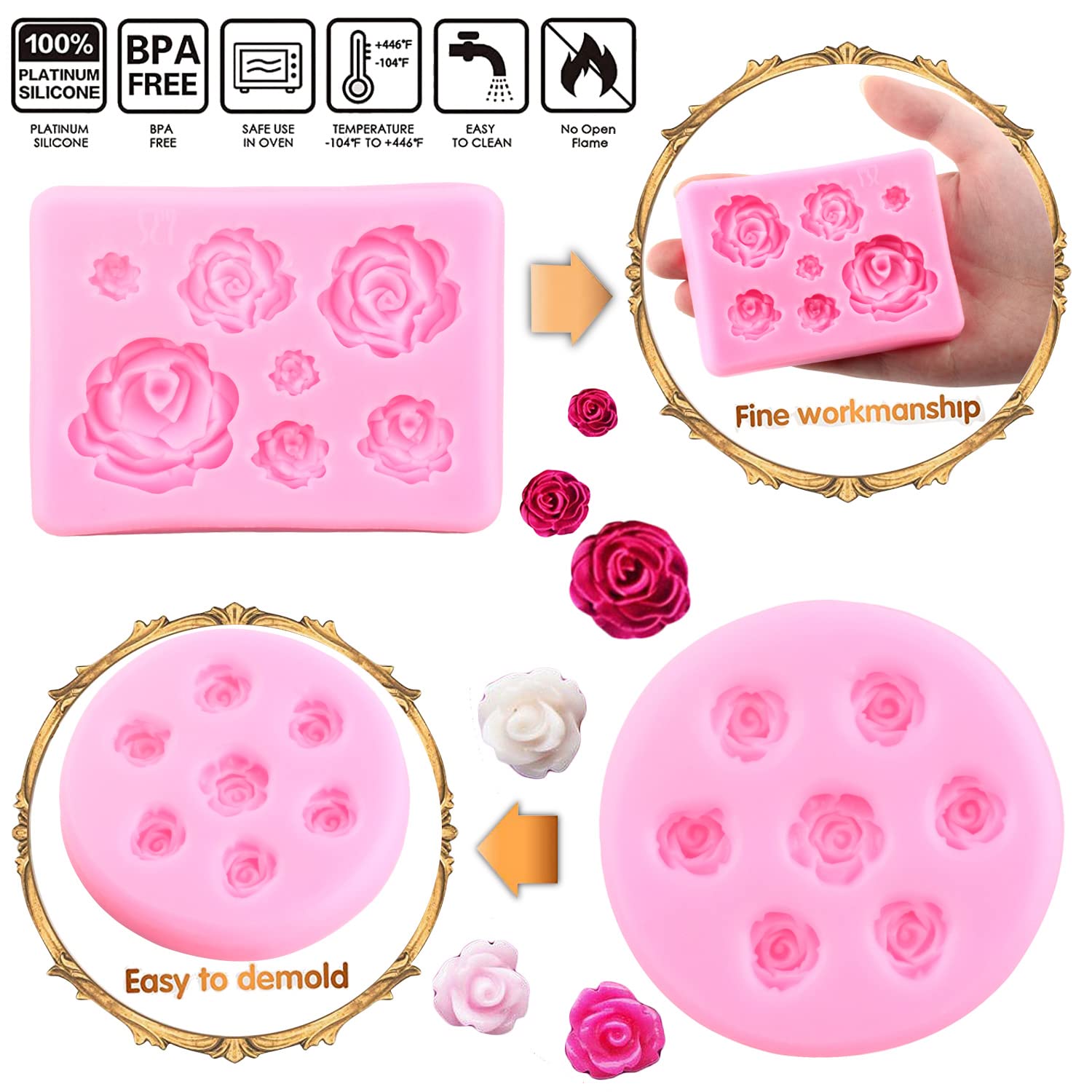 Mujiang Rose Flower Fondant Mold Flower Candy Silicone Molds For Cake Decorating Cupcake Topper Chocolate Polymer Clay Gum Paste