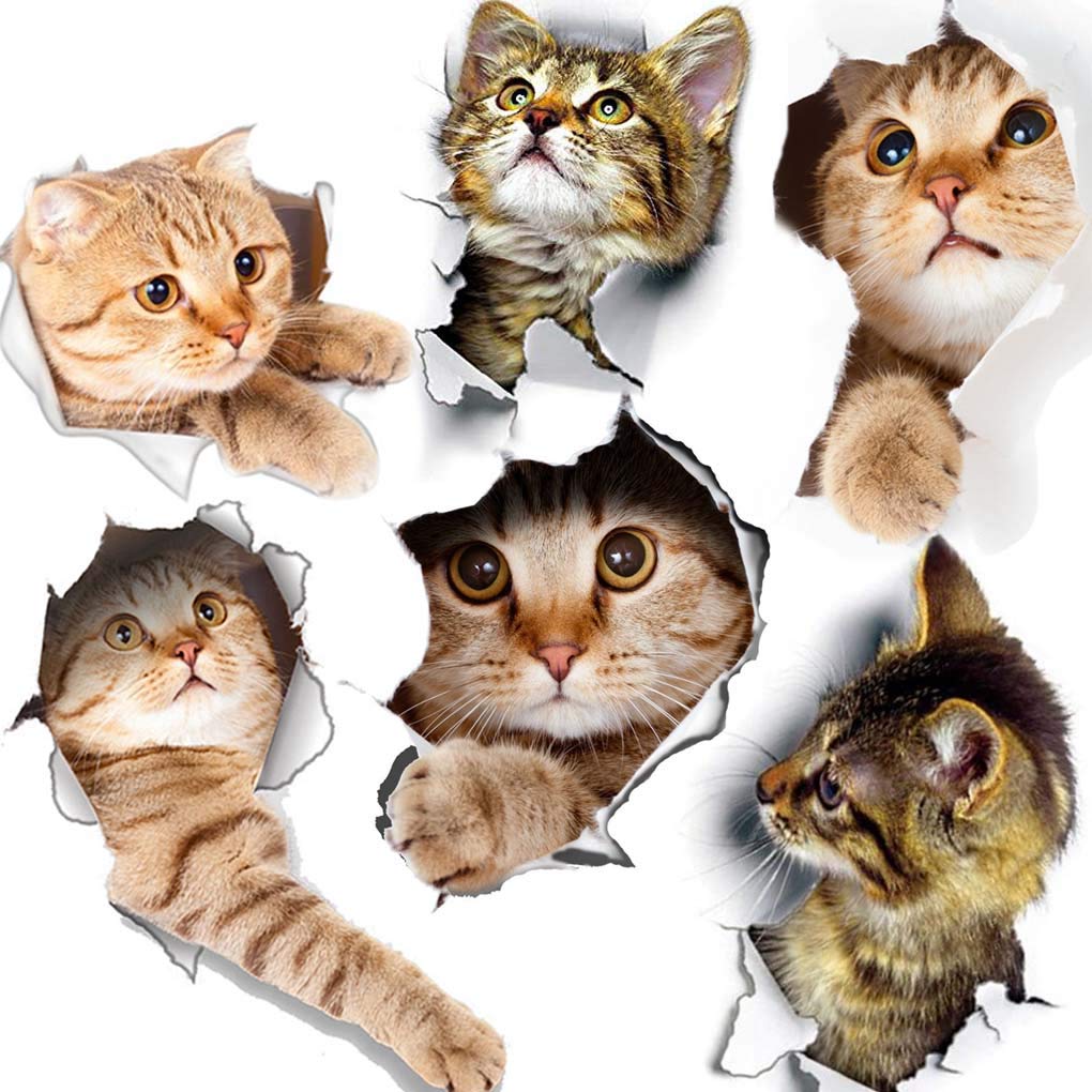6Pcs 3D Wall Stickers Cats Self Adhesive, Kids Wall Decals/Removable Vinyl Art Murals For Living Room Baby Rooms Bedroom Toilet