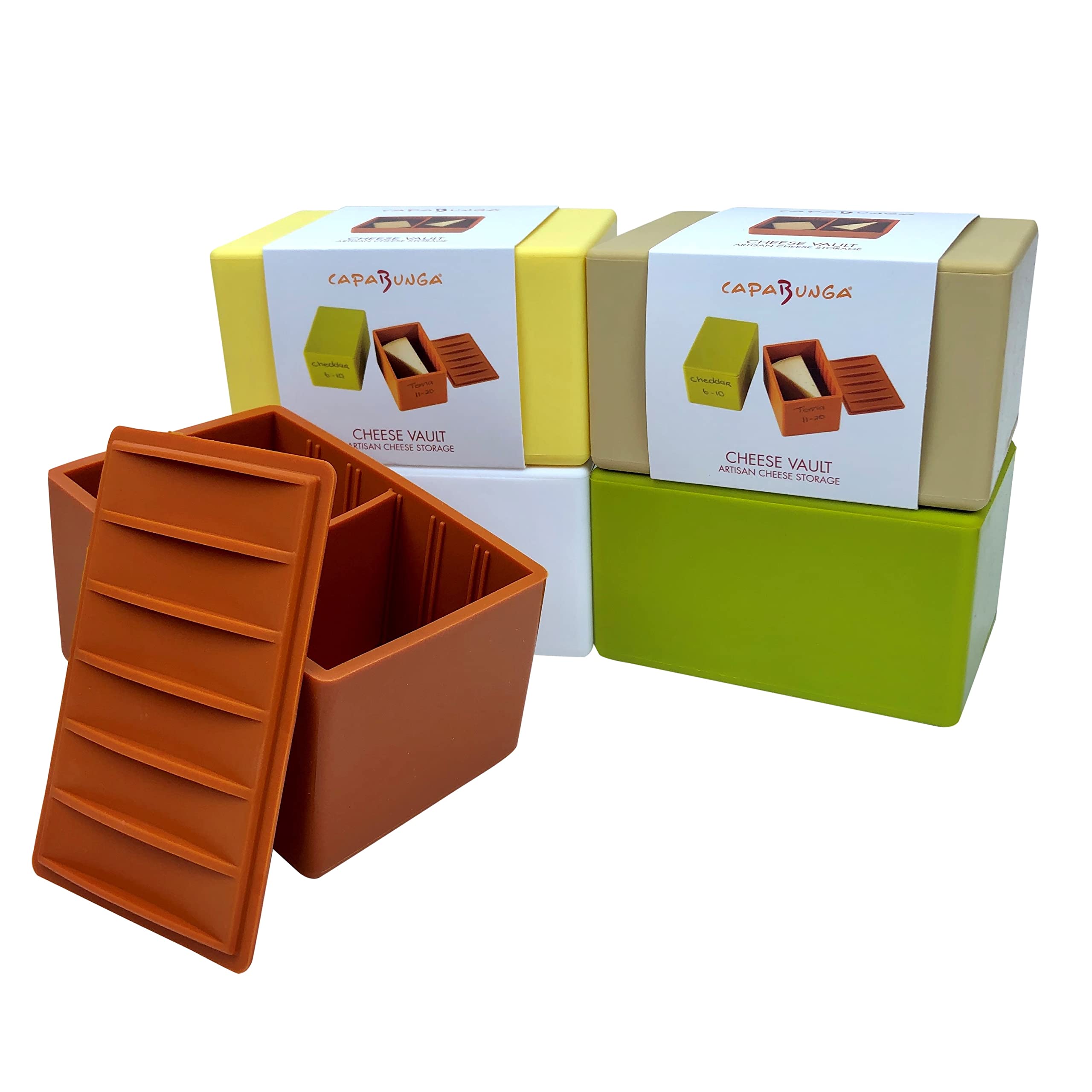 Capabunga Cheese Vault With Divider - Reusable Artisan Cheese Storage Container For Fridge - Food Grade Silicone Cheese Containe