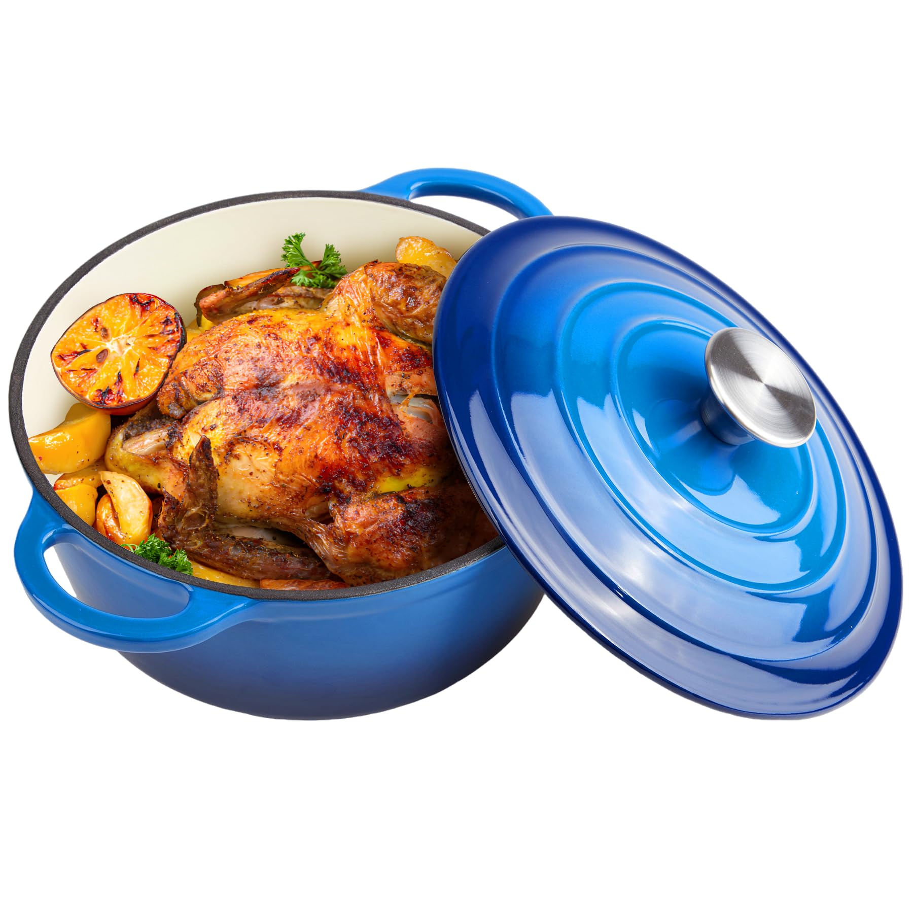 3 Quart Dutch Oven Enameled Cast Iron With Lid - Big Dual Handles - Oven Safe Up To 500F - Classic Round Pot For Versatile Cooki