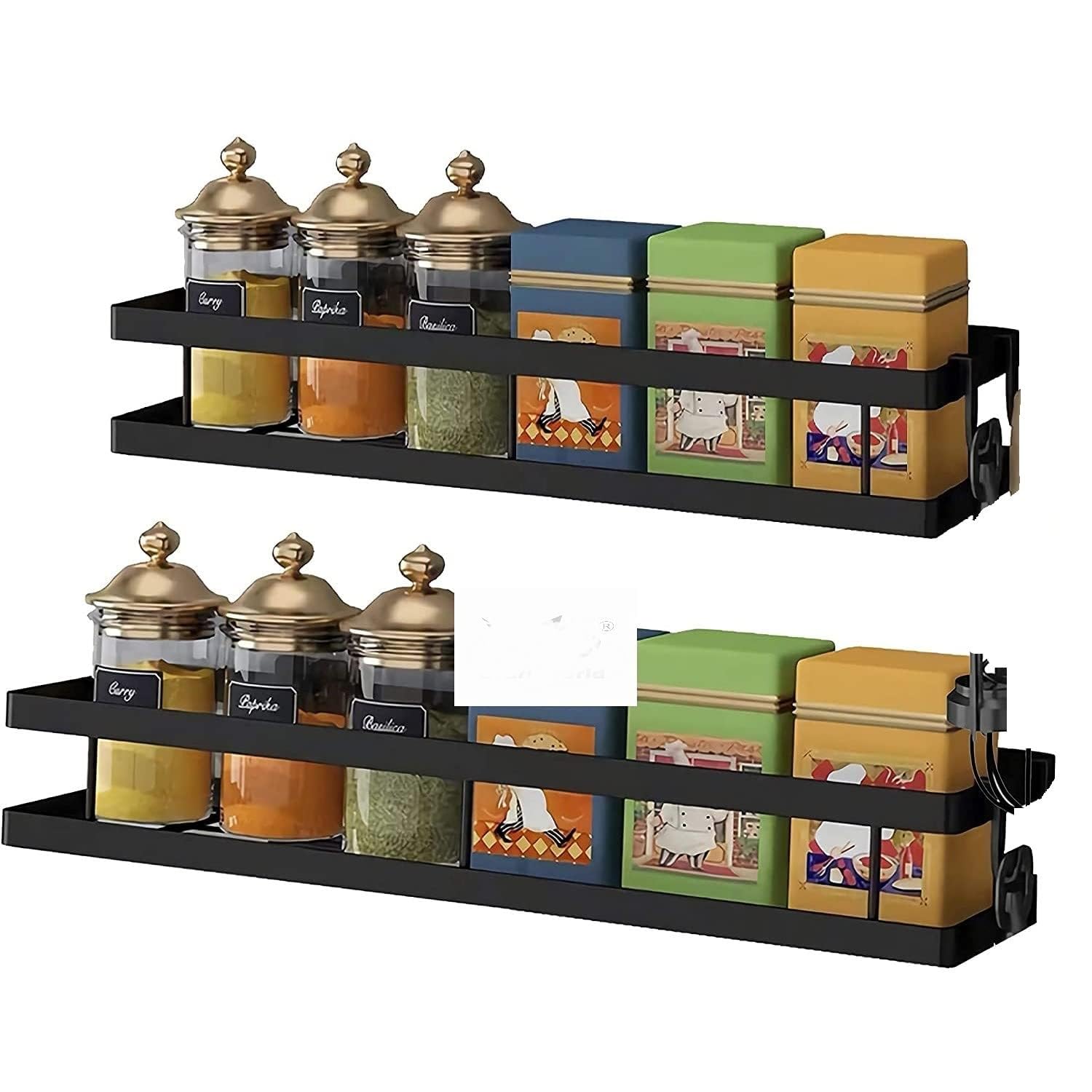 Craft Expertise Alloy Steel Spice Rack Seasonings Organizer For Cabinet, Kitchen, Pantry, Countertop (Black)  2 Pack, Hanging S