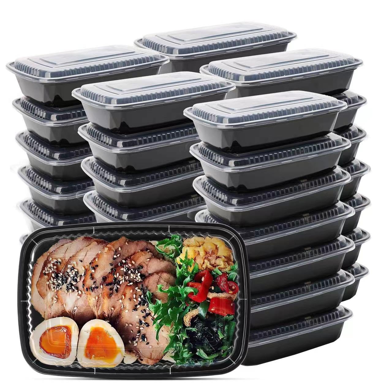 WUHUIXOZ Meal Prep Container, 50 Pack 32 oz Food Storage Containers with Lids, Disposable Bento Box Reusable Plastic Lunch Box, 