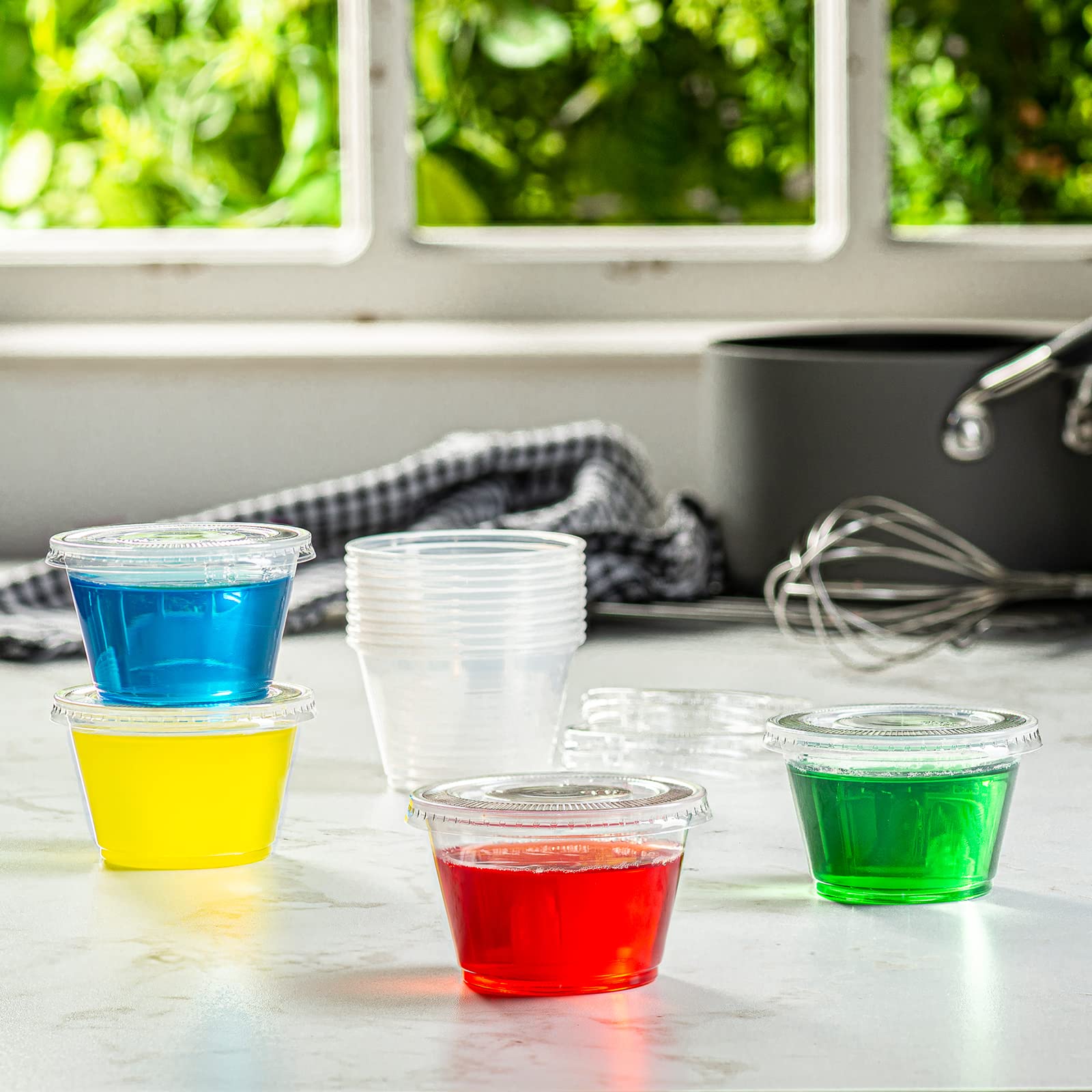 Comfy Package [200 Sets - 4 Oz.] Plastic Disposable Portion Cups With Lids, Souffle Cups, Jello Cups