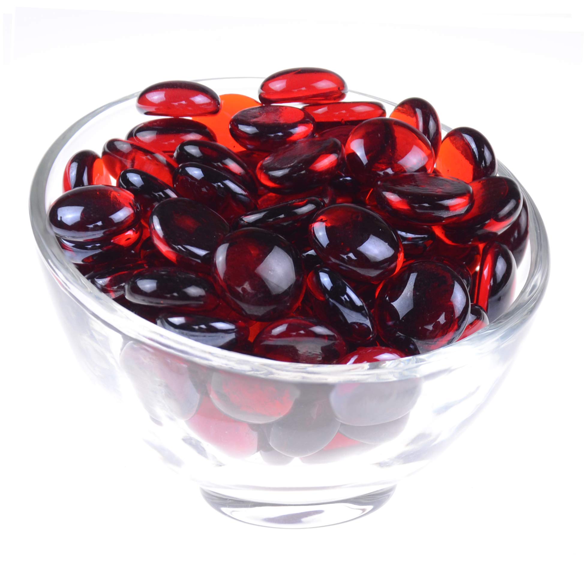 KINGOU Flat Glass Gems/Marbles/Stones/Beads for Vase Filler  Table Scatter  Games - 1 Lbs (17-19mm  Approx. 3/4'')-Red