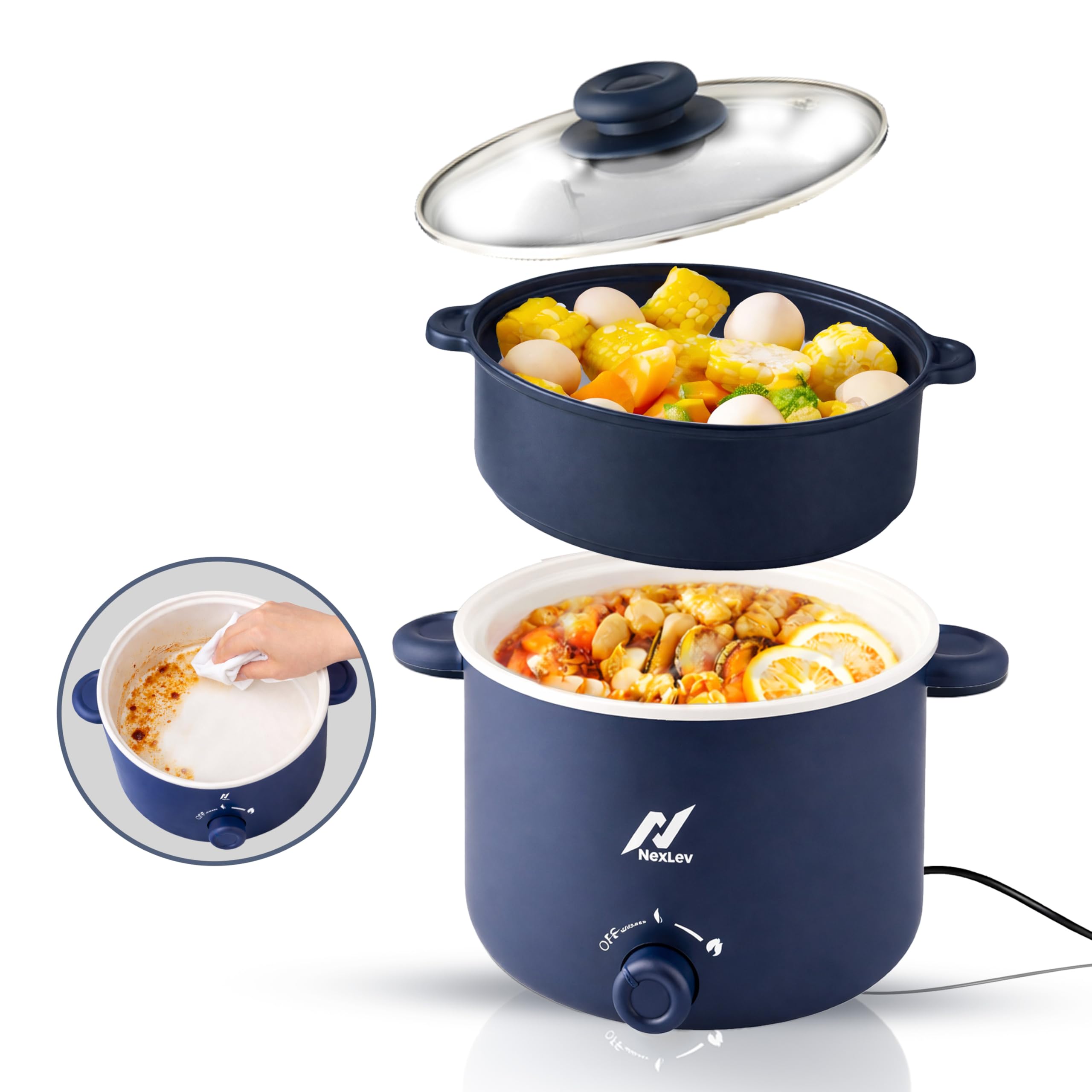 Nexlev Multipurpose Electric Food Kettle|1.5 L Ceramic Pot | 600W| Boil, Steam, Fry, Saute| Double Layered Body| 2 Temperature S