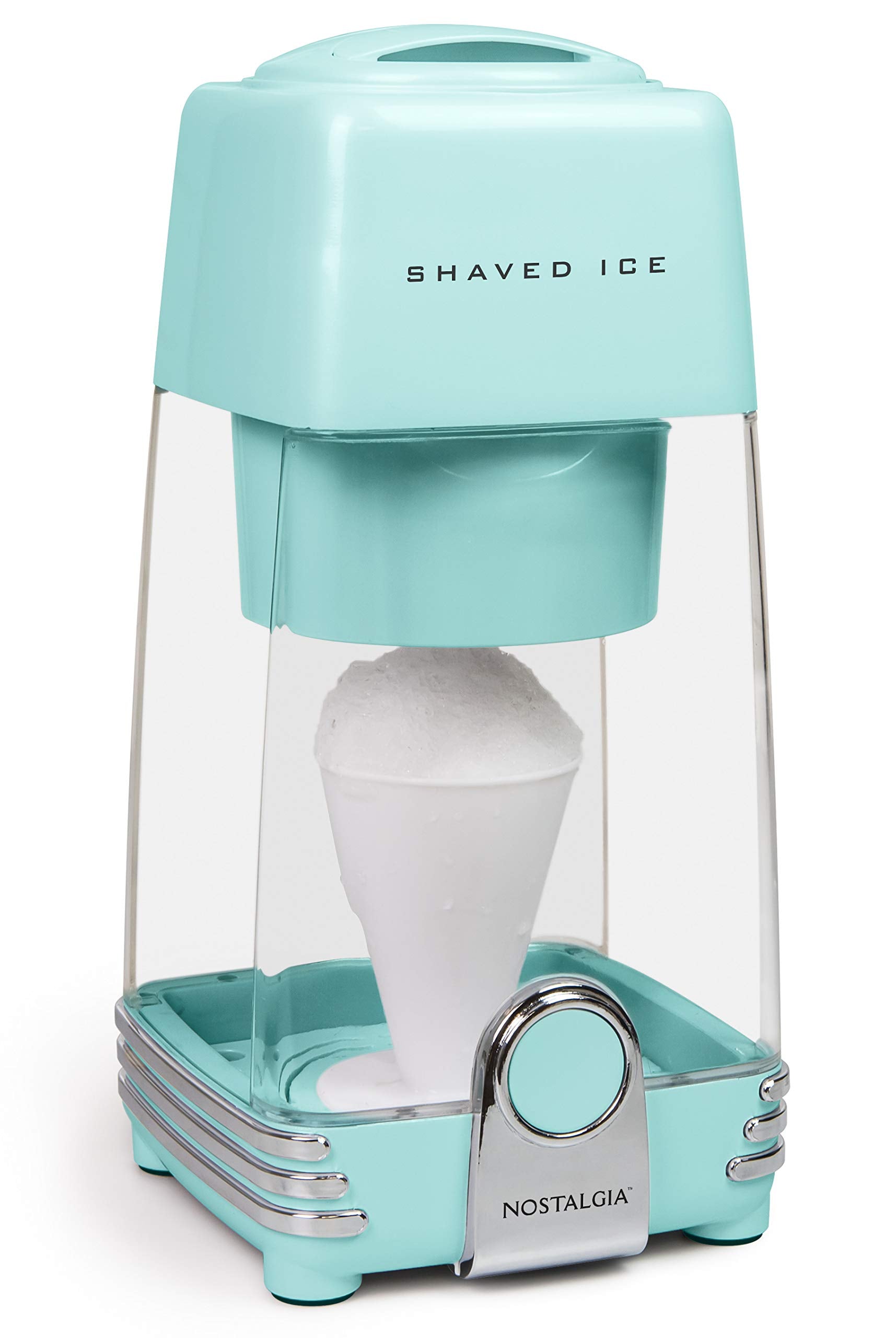 Nostalgia Retro Electric Table-Top Snow Cone Maker, Vintage Shaved Ice Machine Includes 1 Reusable Plastic Cup And Ice Mold, Aqu